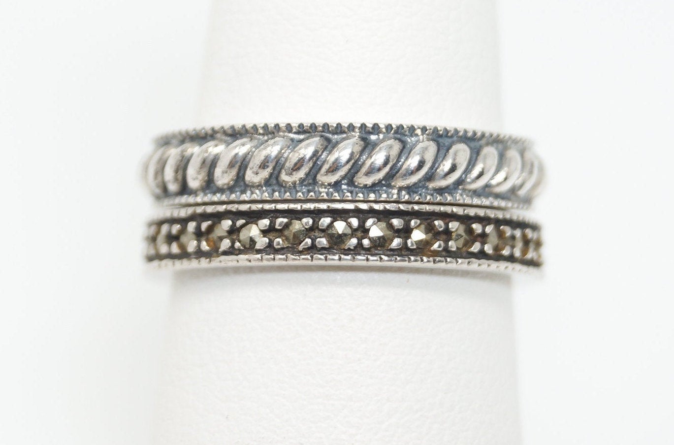 Designer Judith Jack Marcasite Cable Sterling Silver Stacker Ring Set - 6.75 & 6