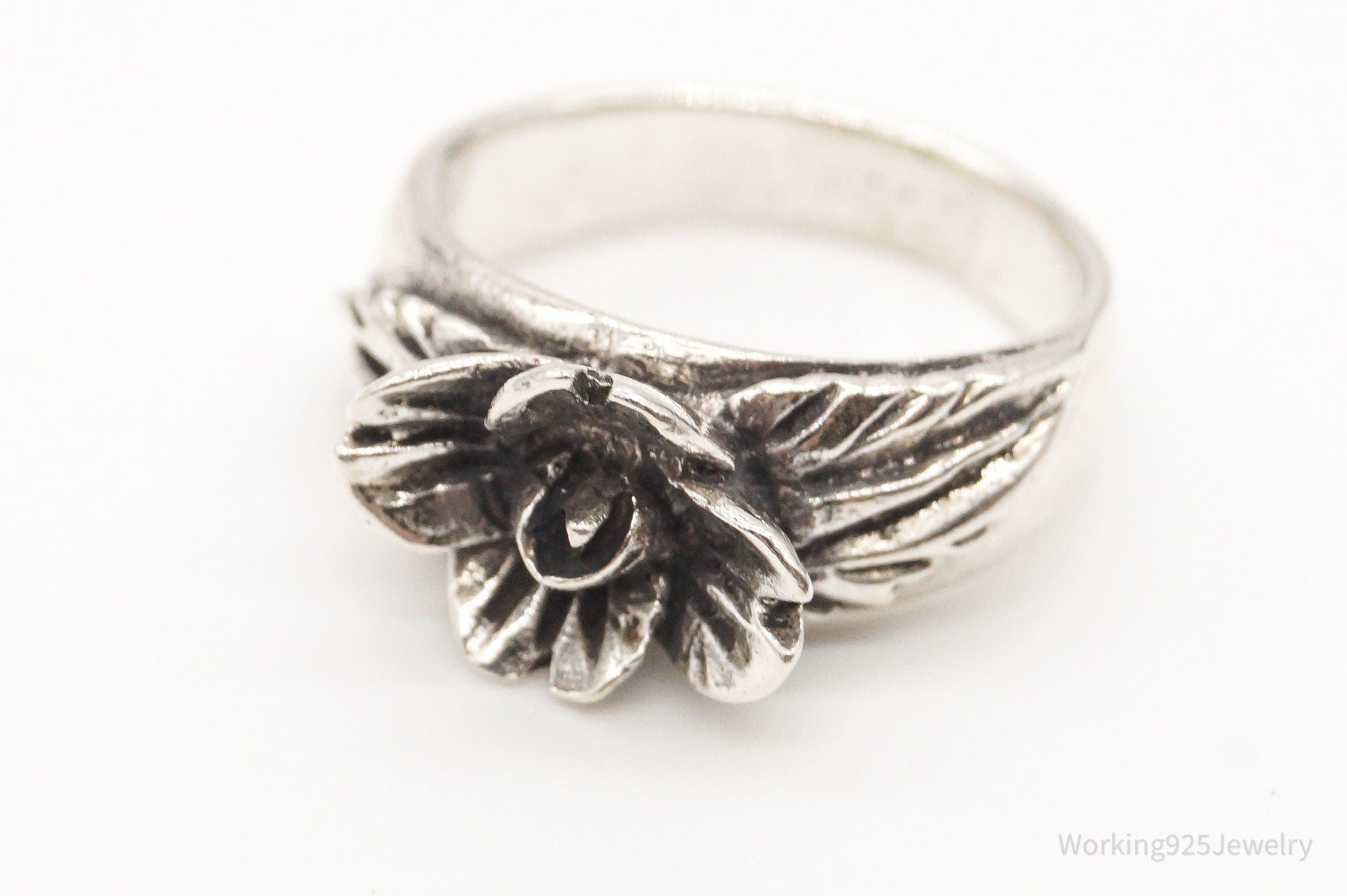 Vintage Flower Sterling Silver Ring - Size 4.75