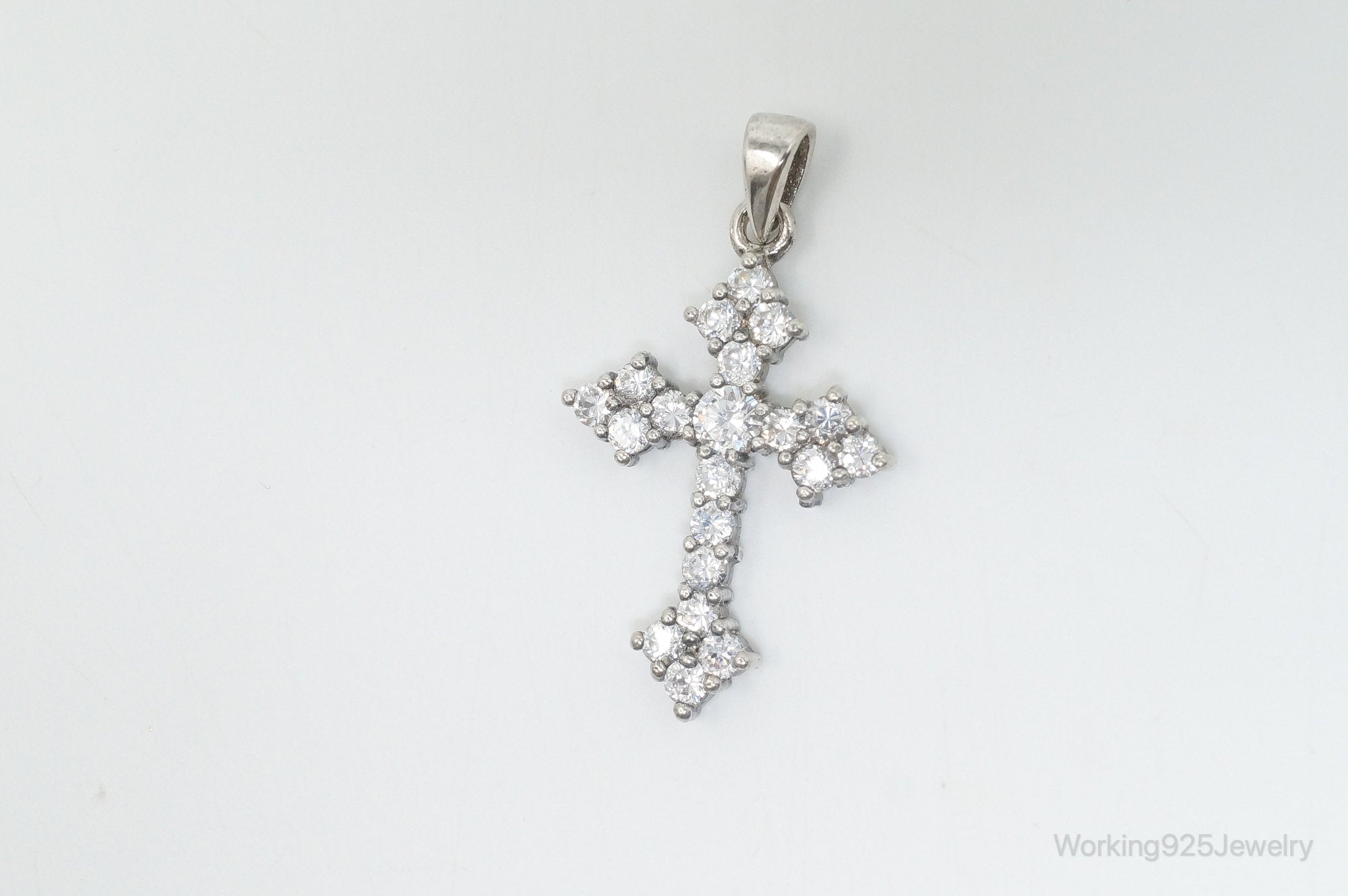 Vintage Cubic Zirconia Cross Sterling Silver Necklace Pendant