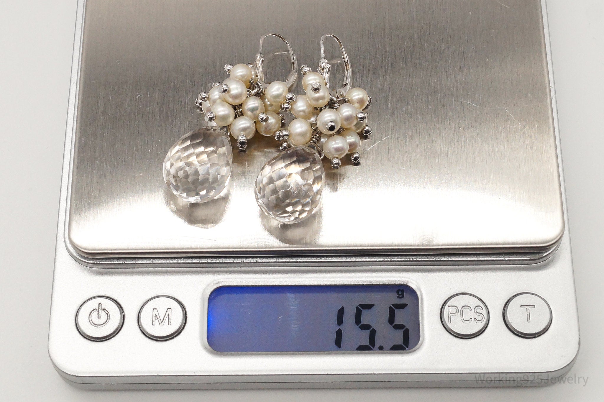 Vintage Crystal Quartz Pearl Sterling Silver Earrings