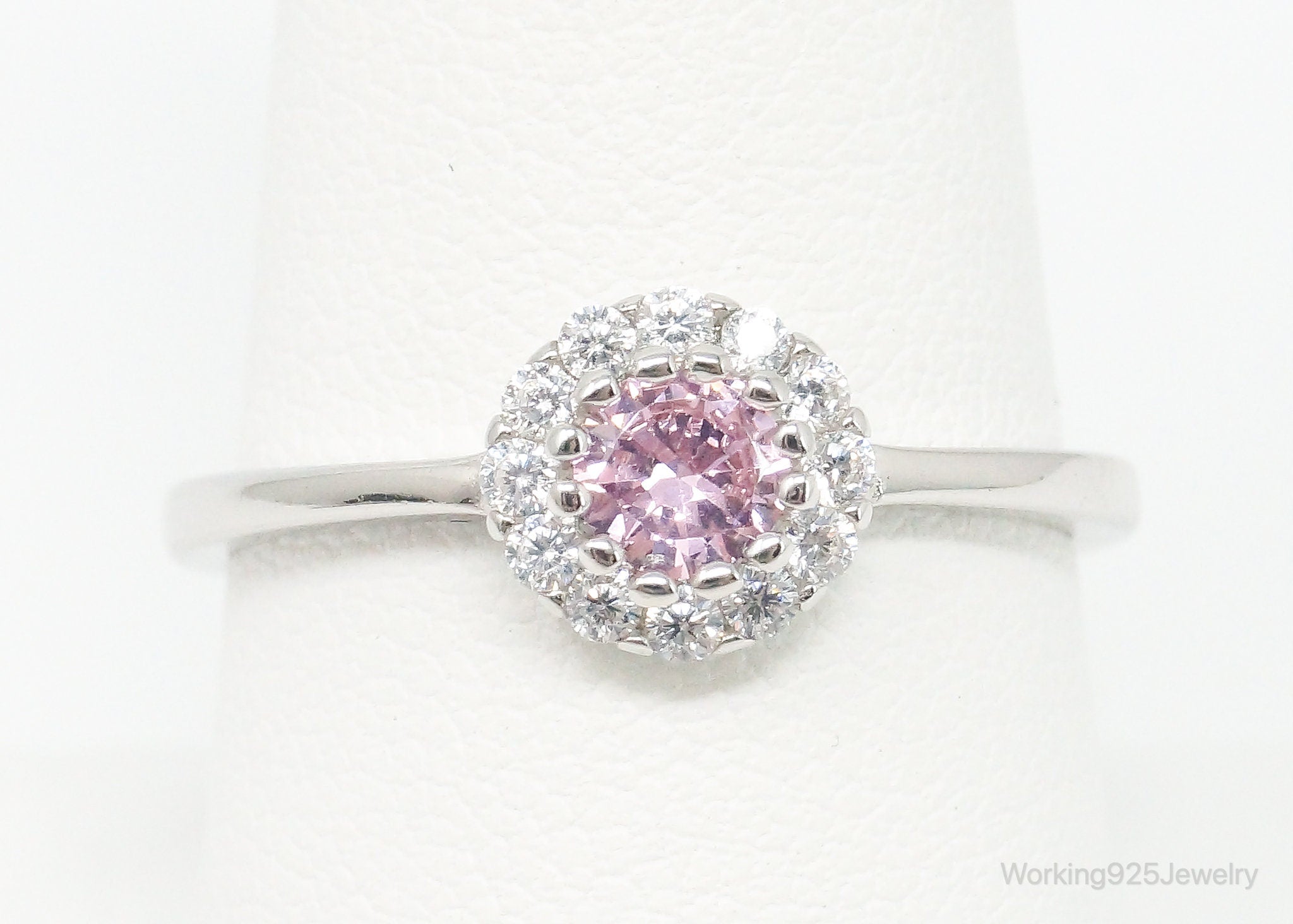 Pink Topaz Cubic Zirconia Sterling Silver Ring - Size 8.75