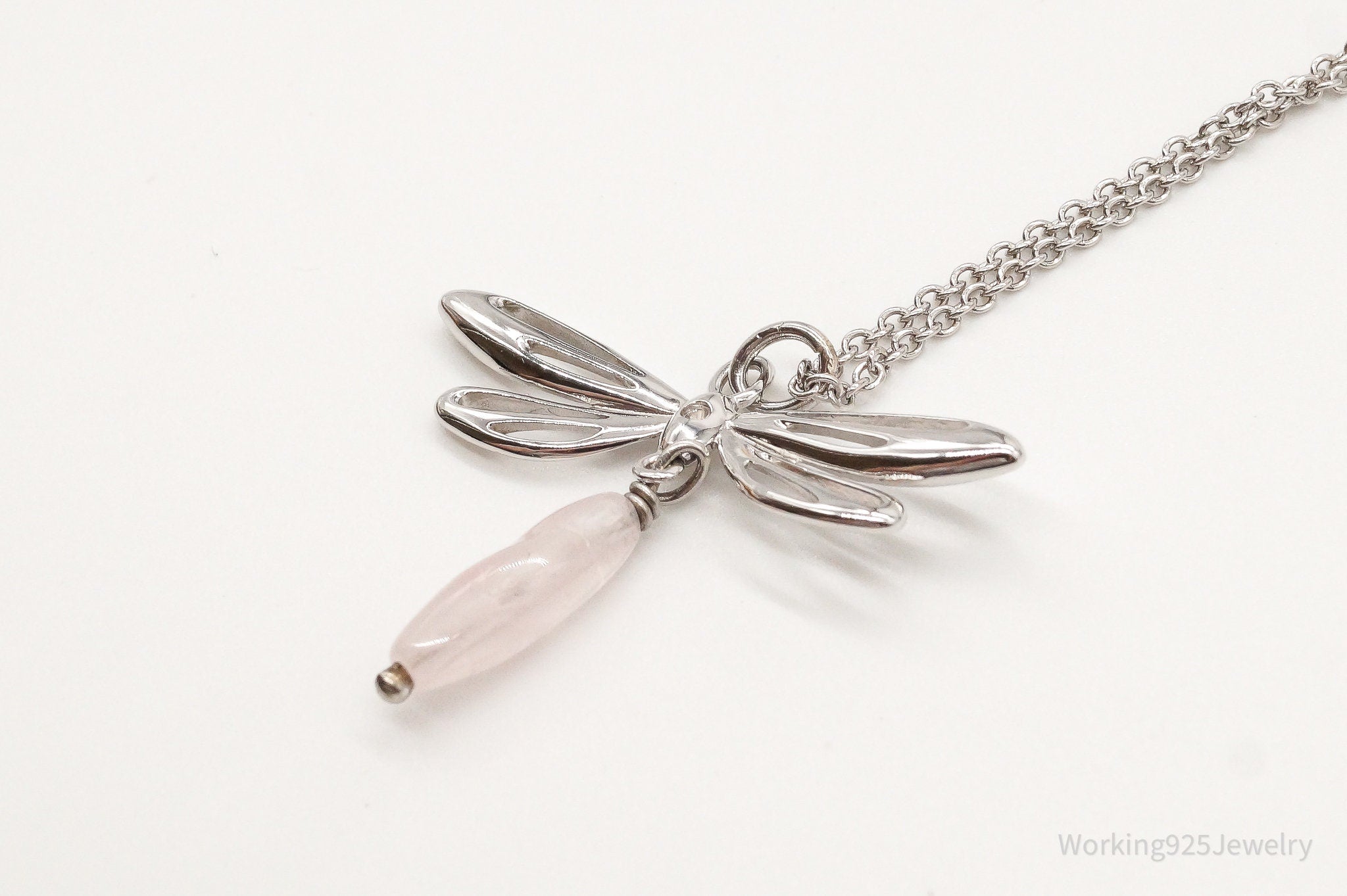 Rose Quartz Dragonfly Sterling Silver Necklace