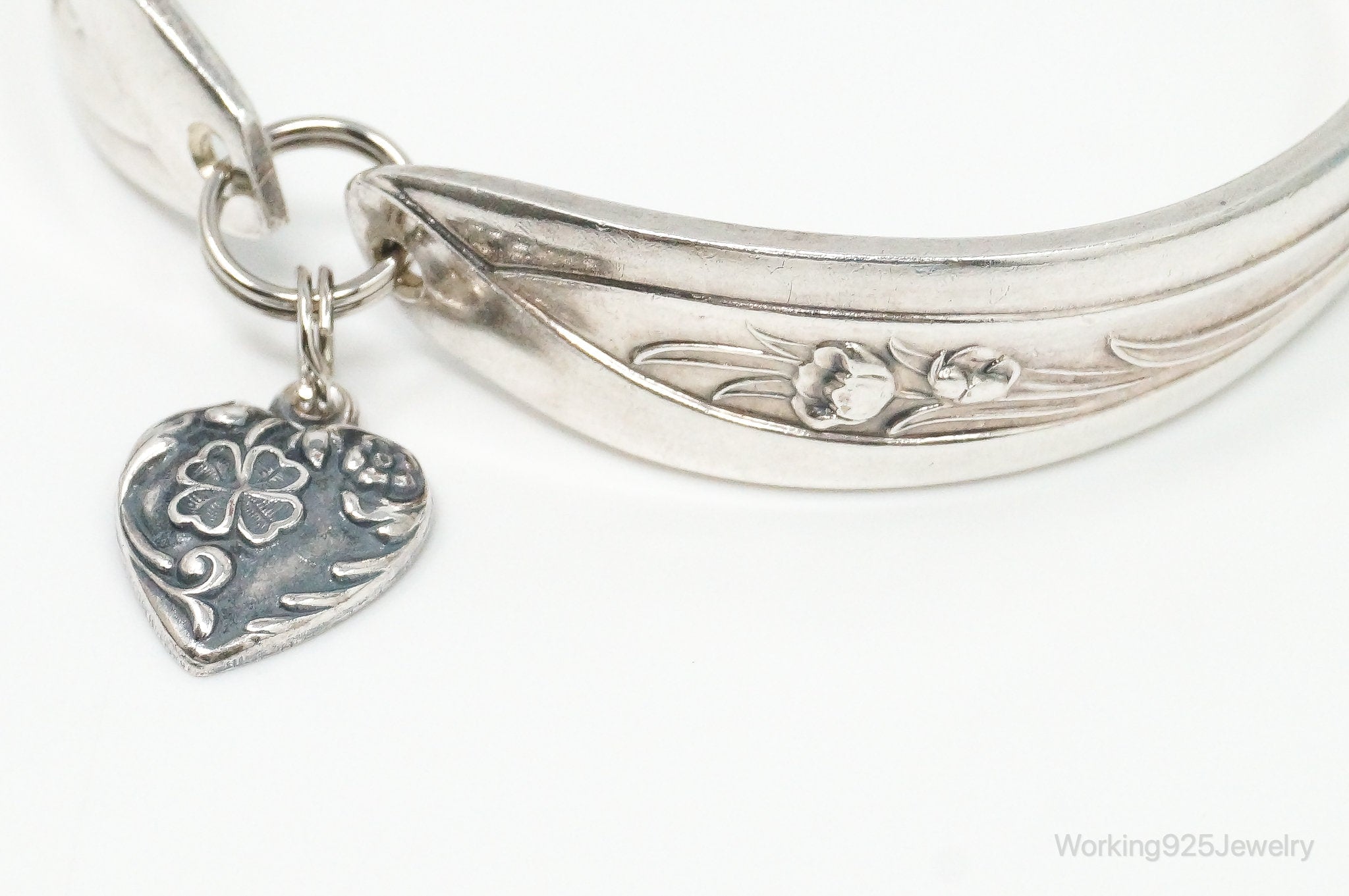 Antique Puffy Heart Charm Spoon Sterling Silver Magnetic Bracelet