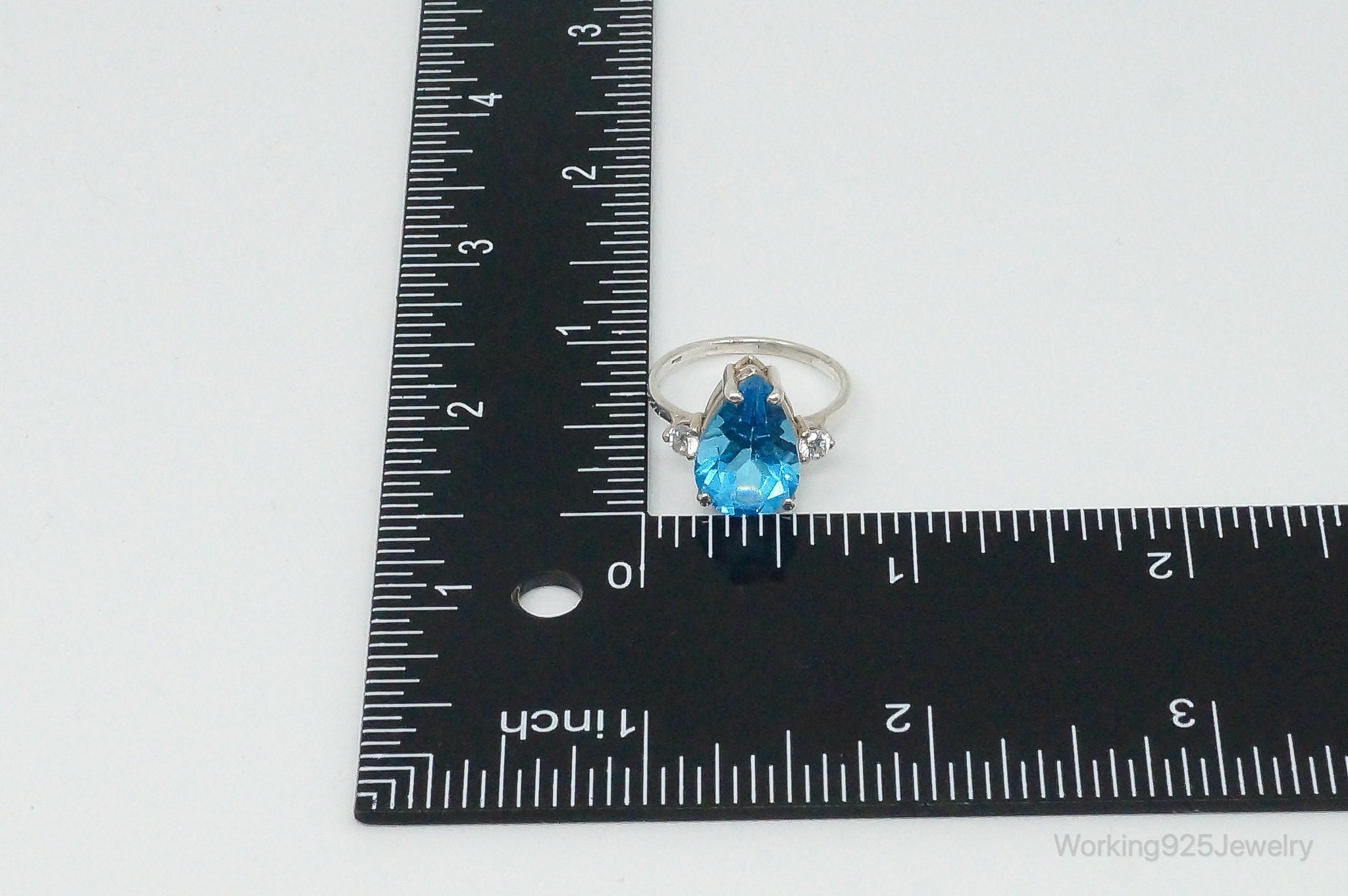 Vintage Blue Topaz Cubic Zirconia Sterling Silver Ring - Size 7.75