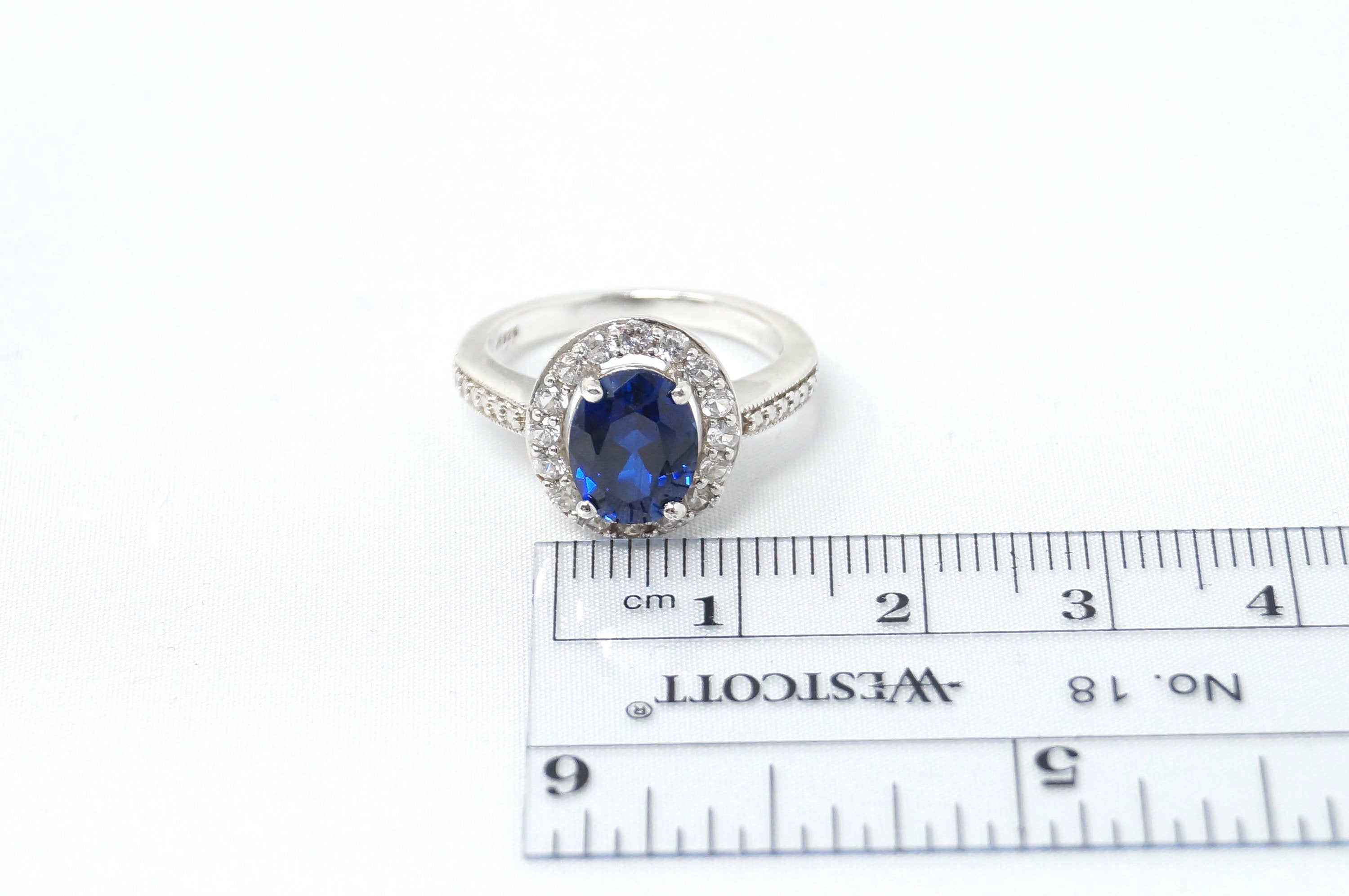 Vintage Art Deco Blue Sapphire Cz Statement Ring Sterling Silver Sz 5.25