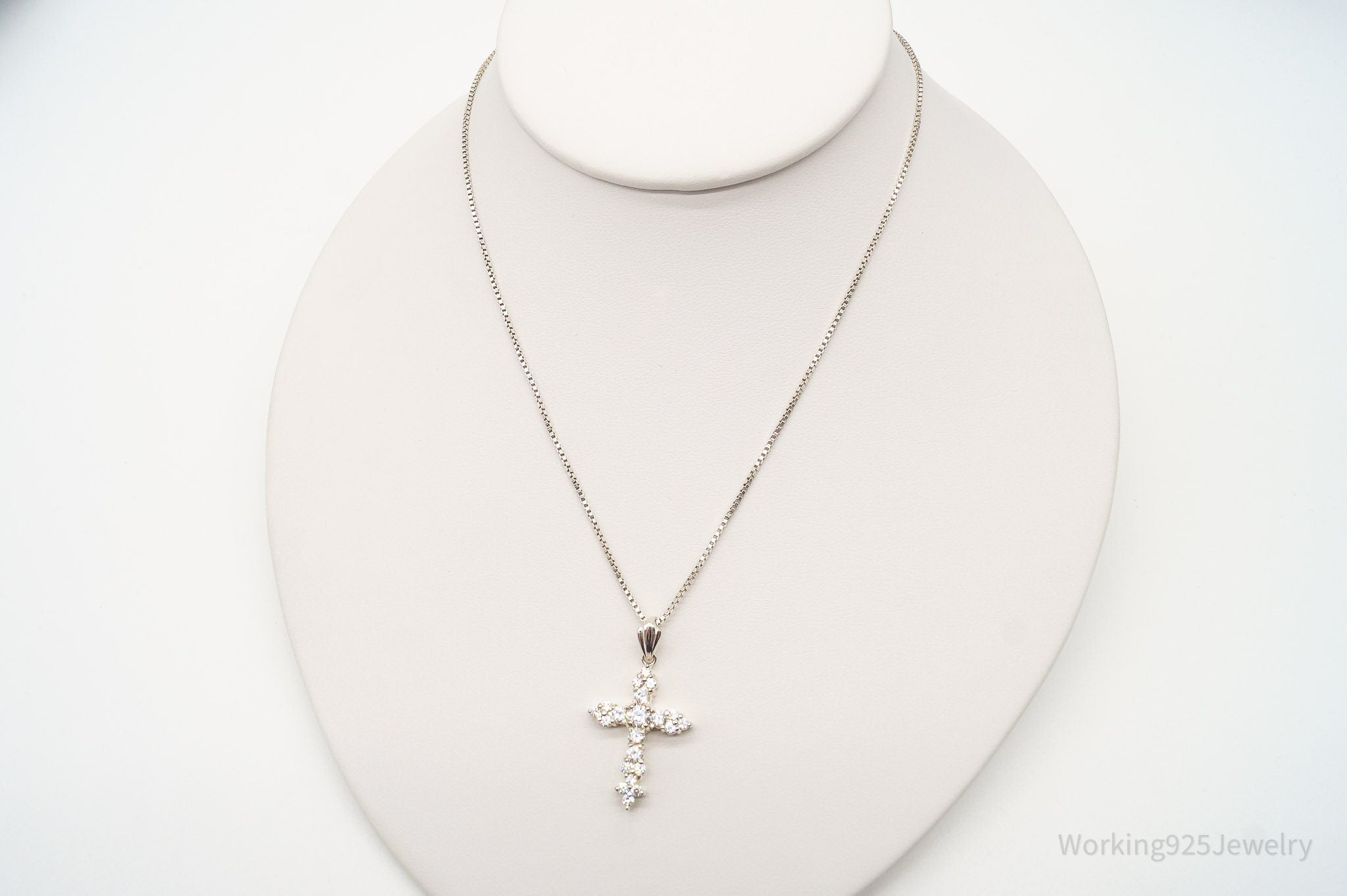 Vintage Cubic Zirconia Cross Sterling Silver Necklace