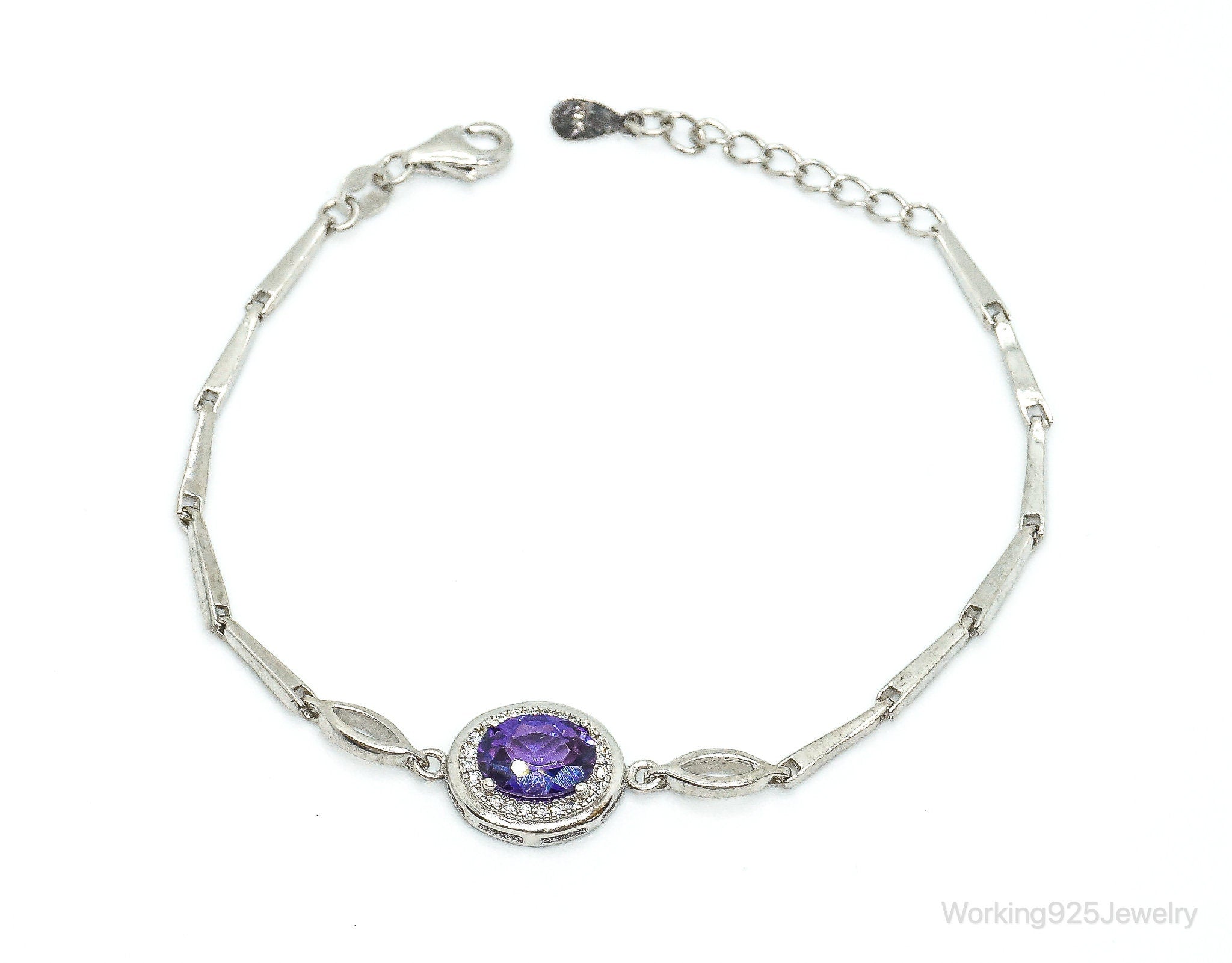 Vintage Amethyst Cubic Zirconia Sterling Silver Bracelet