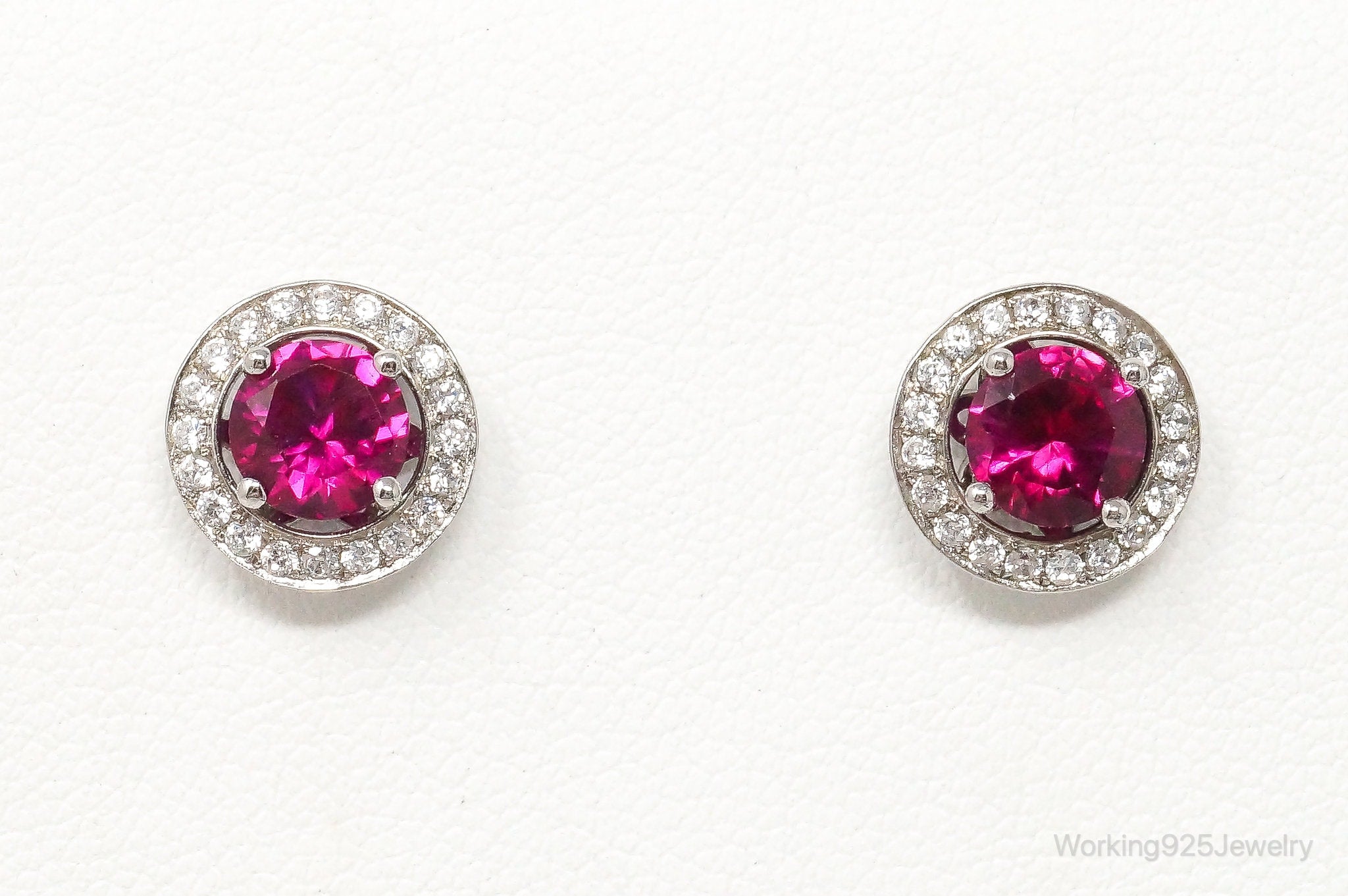 Large Pink Cubic Zirconia Sterling Silver Earrings