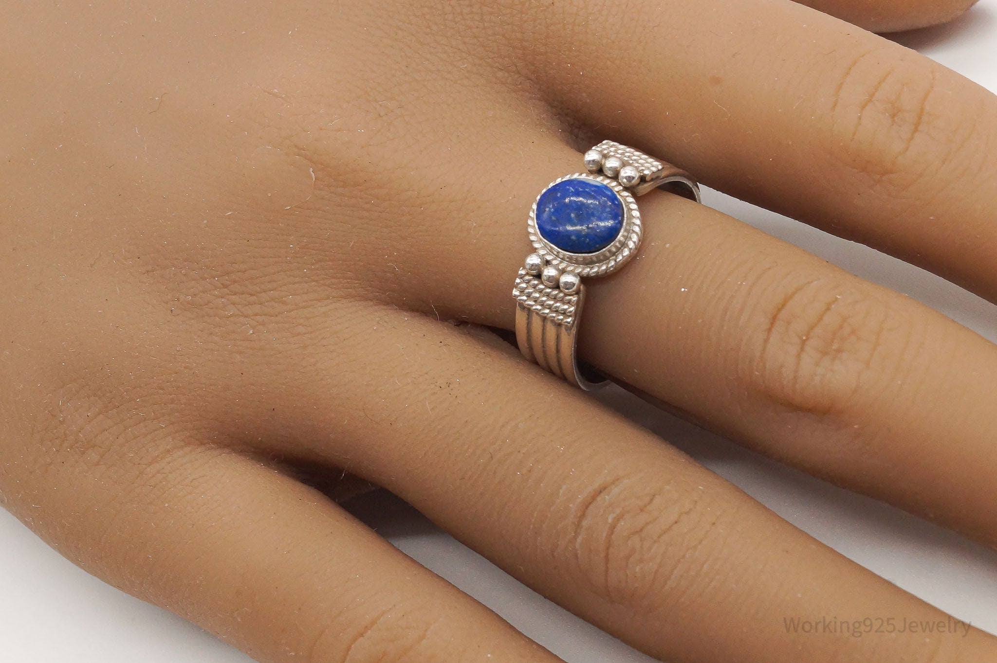 Vintage Lapis Lazuli Sterling Silver Ring - Size 9.5