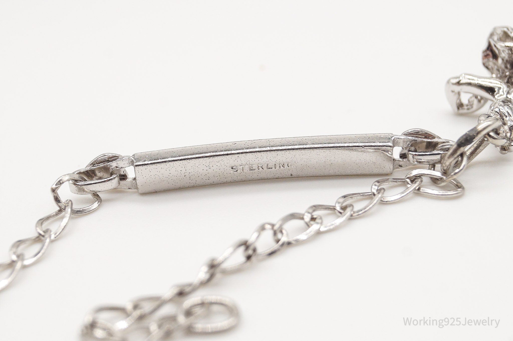 Vintage ID Name Bar Dancing Ballerina Charm Sterling Silver Chain Bracelet