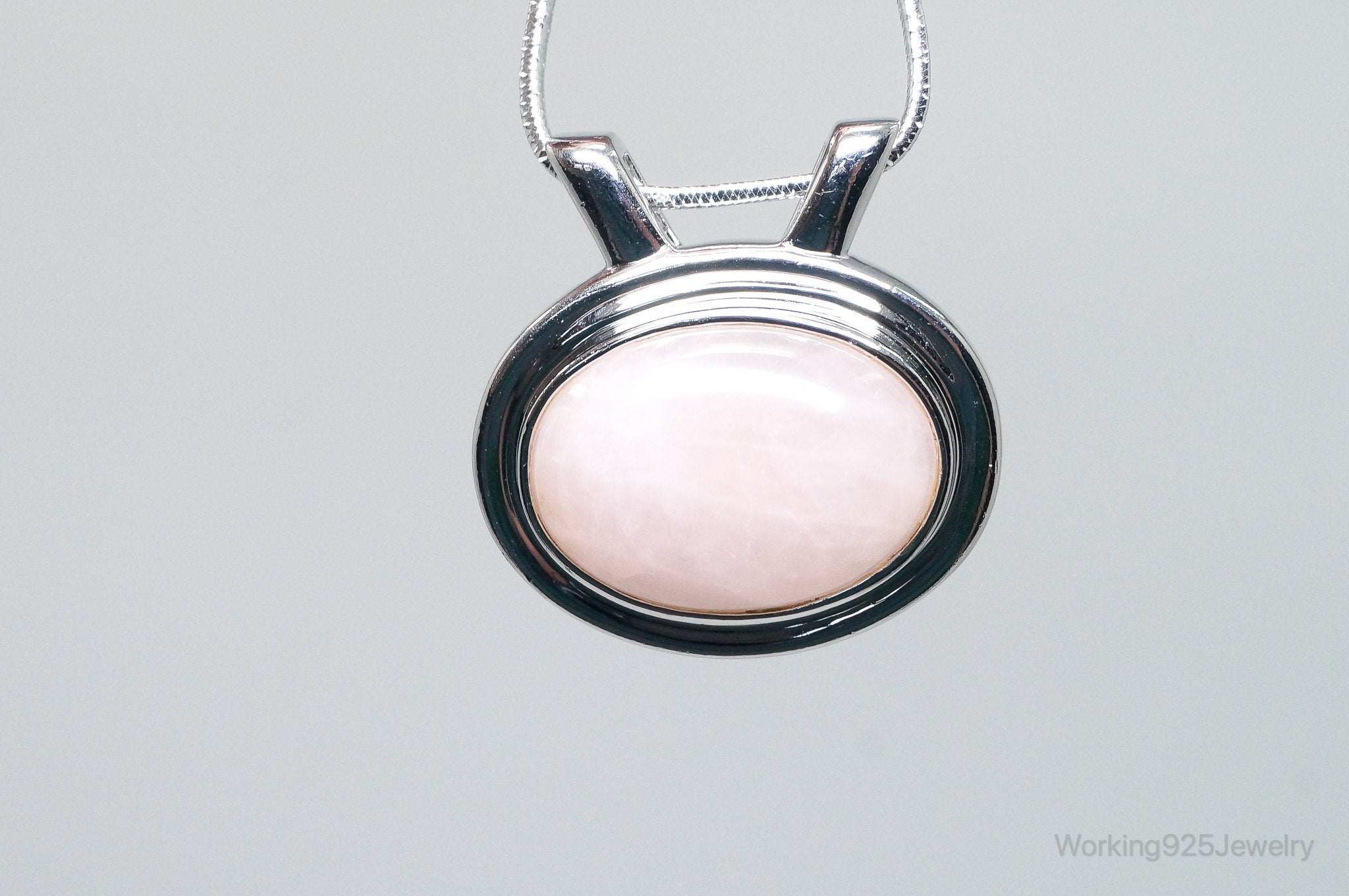 Large Vintage Designer Rose Quartz Sterling Silver Necklace Pendant