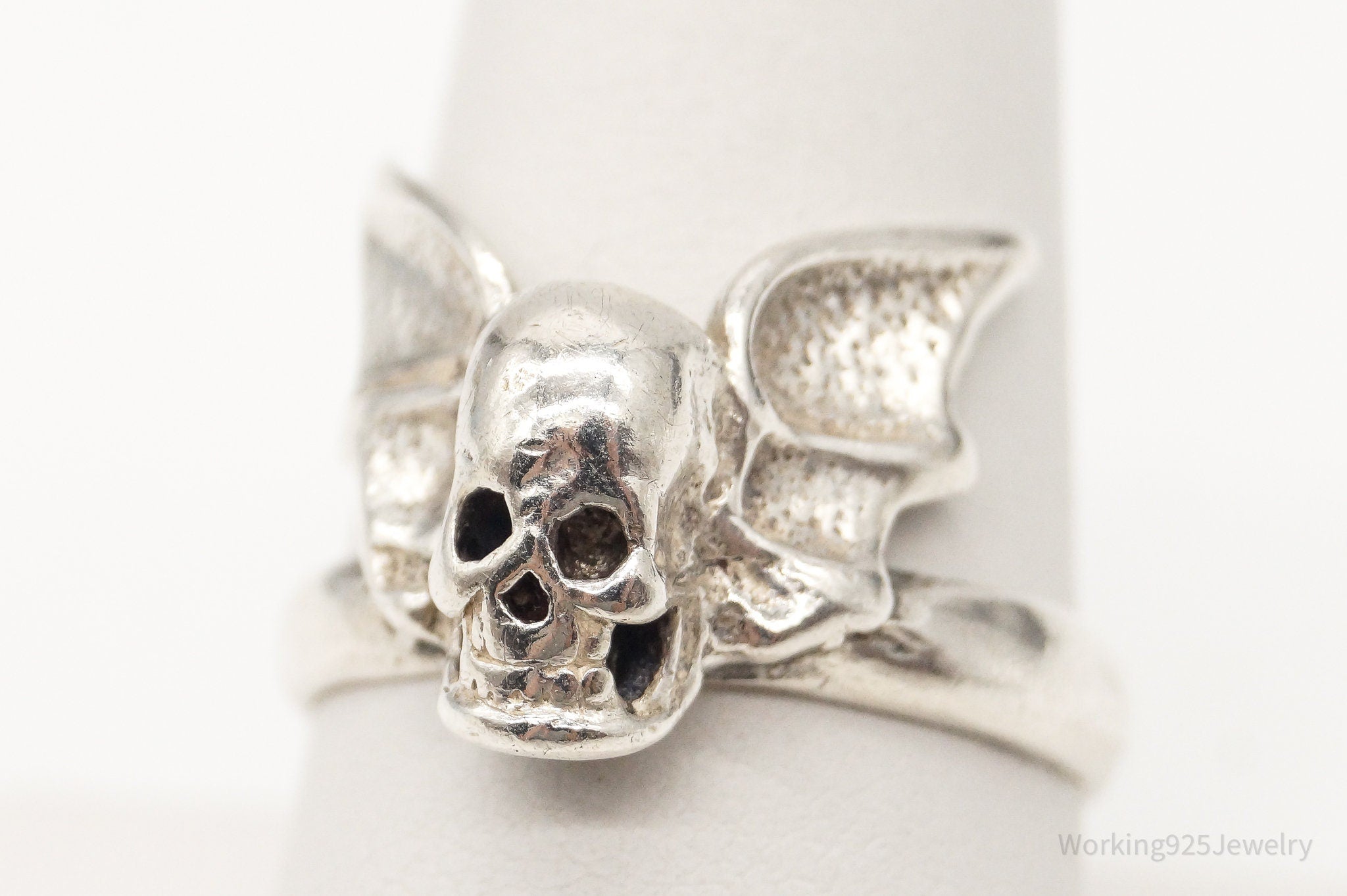 Vintage Flying Skull Sterling Silver Ring - Size 9