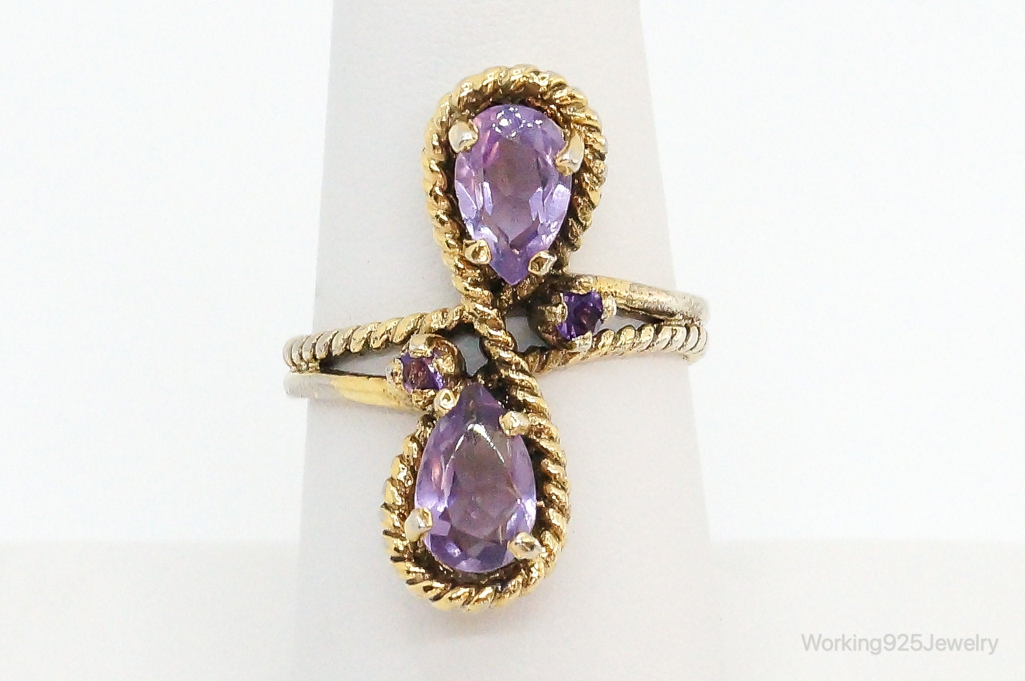 Vintage Amethyst Gold Vermeil Sterling Silver Ring - Size 6.75