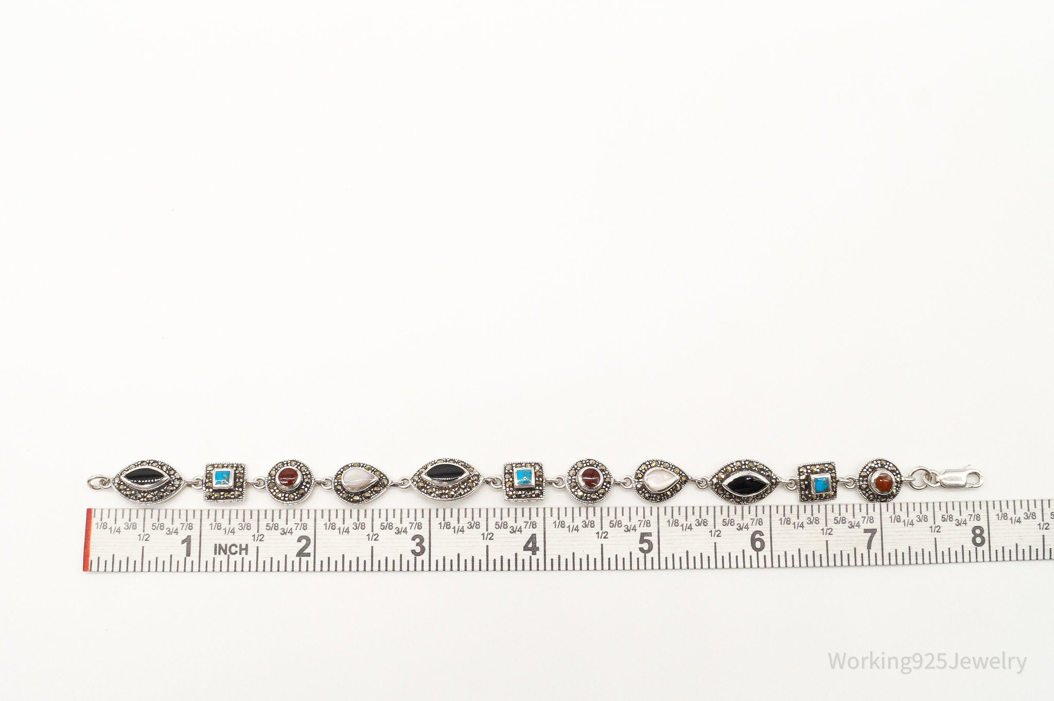 Vintage Art Deco Multiple Gemstone Sterling Silver Bracelet