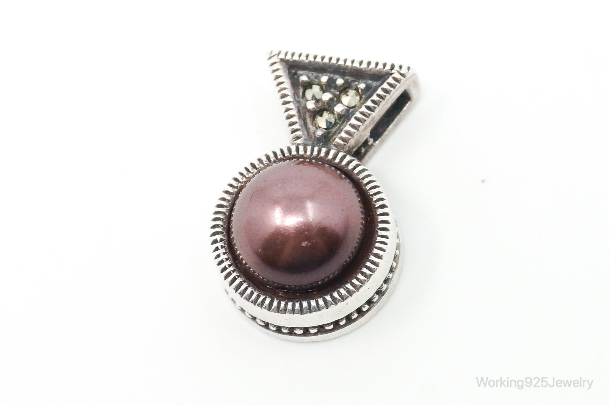 Vintage Designer Judith Jack Pearl Marcasite Sterling Silver Pendant