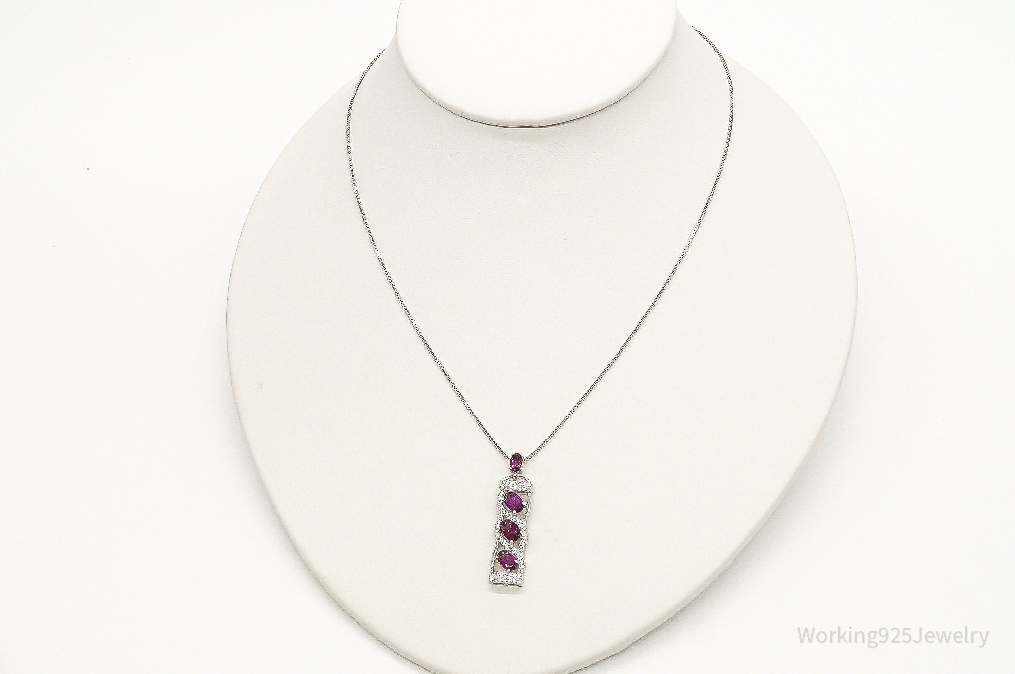 Rhodolite Garnet Cubic Zirconia Sterling Silver Necklace