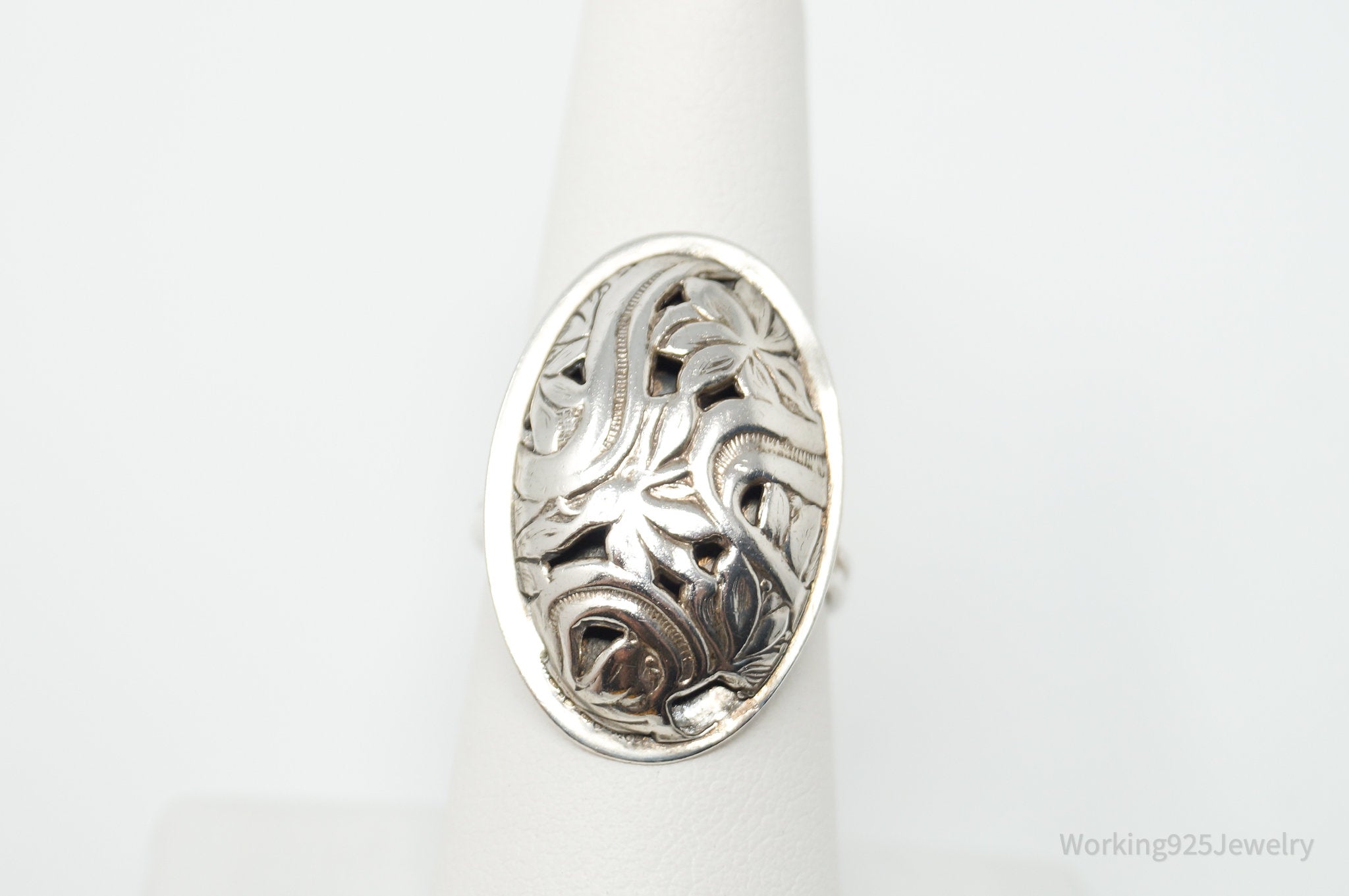 Rare Vintage Designer Beau Floral Adjustable Sterling Silver Ring- Size 7