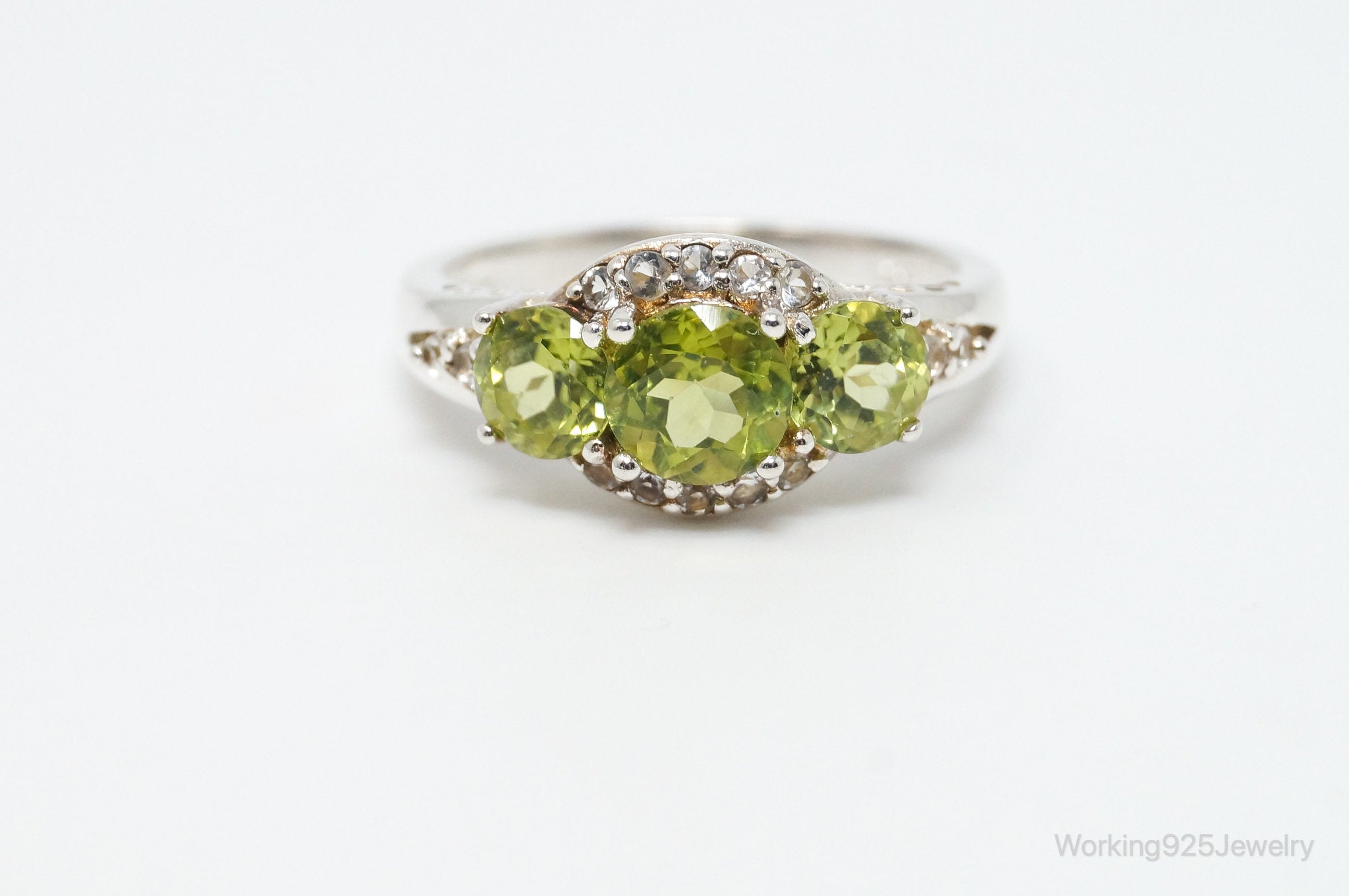 Vintage Designer HT Peridot Cubic Zirconia Sterling Silver Ring - Size 7.75