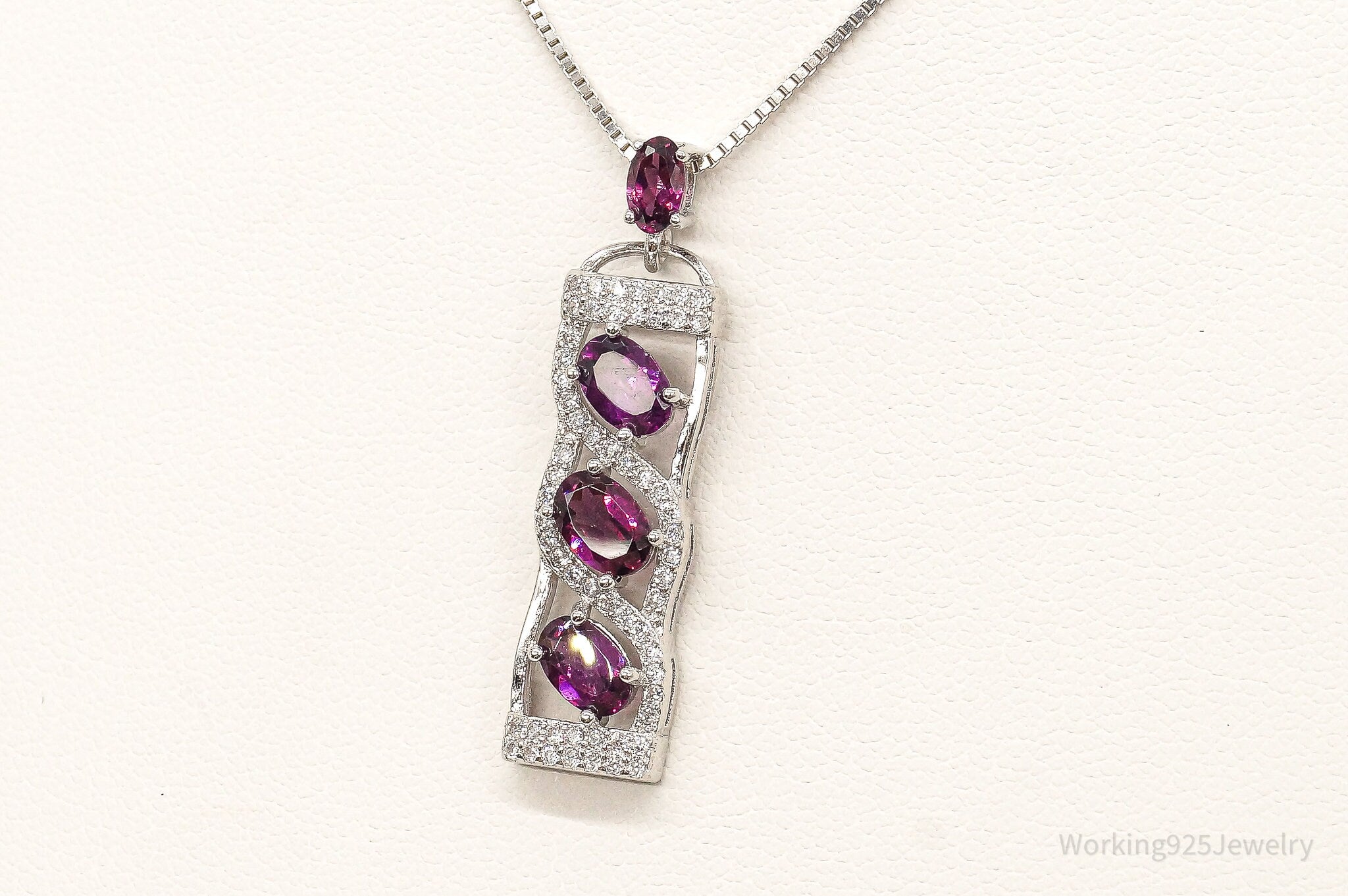 Rhodolite Garnet Cubic Zirconia Sterling Silver Necklace