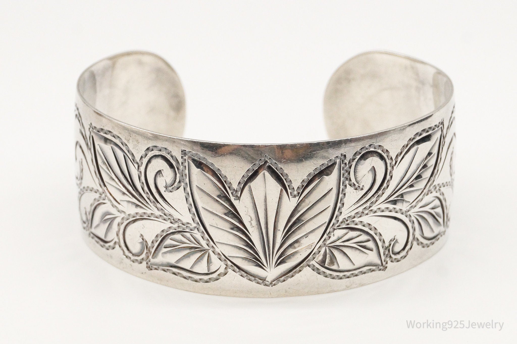 Antique Art Nouveau Motif Floral Sterling Silver Cuff Bracelet