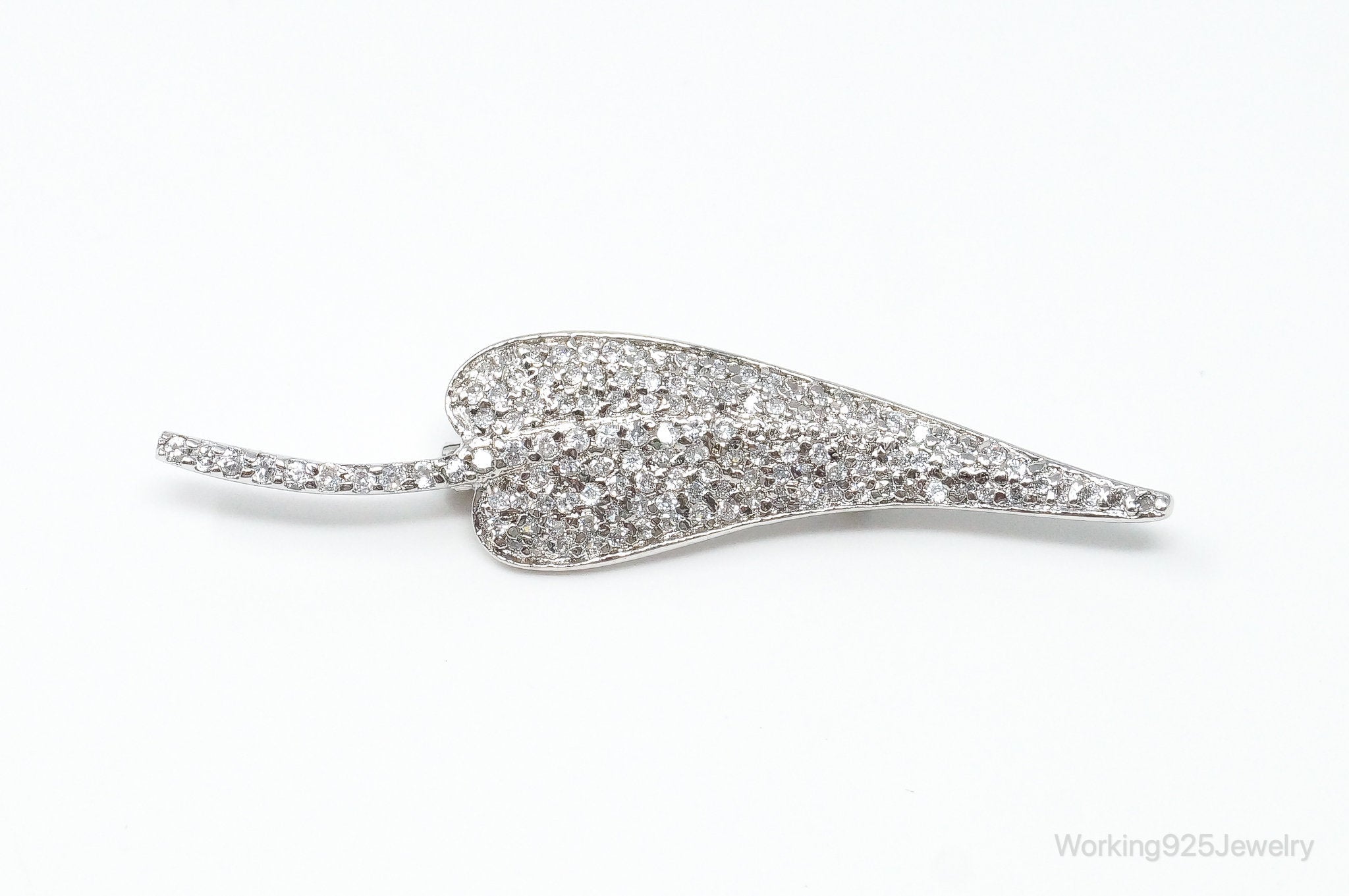 Vintage Cubic Zirconia Leaf Sterling Silver Brooch Pin