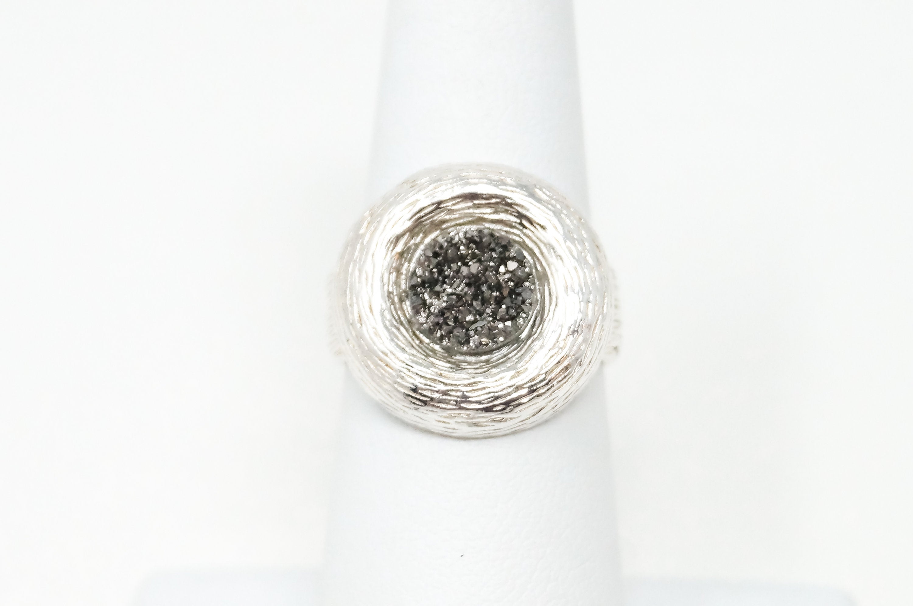 Vintage Druzy Quartz Brushed Sterling Silver Ring - Sz 6.5 - 798539149