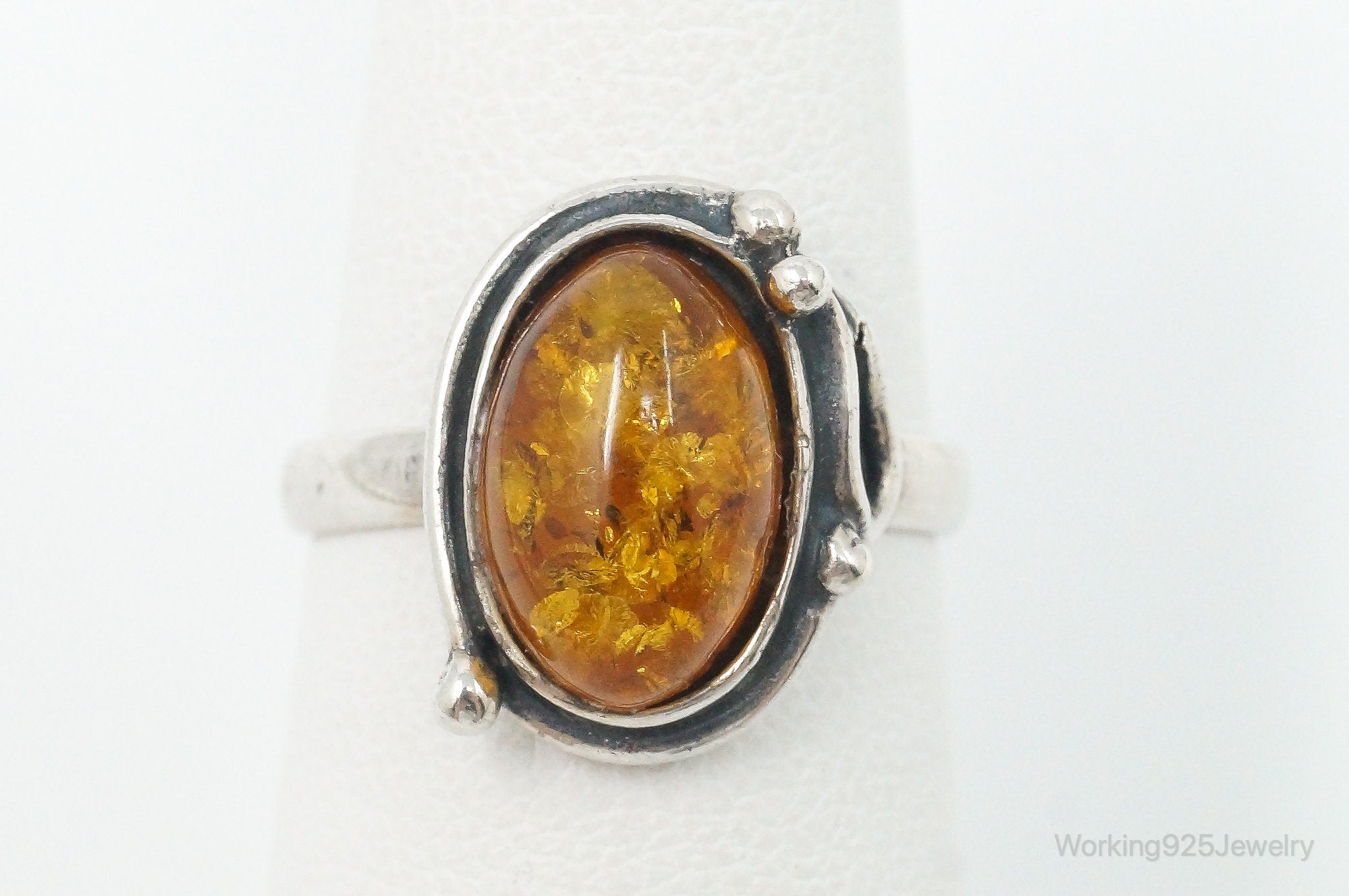 Vintage Baltic Amber Sterling Silver Ring - Size 6.25