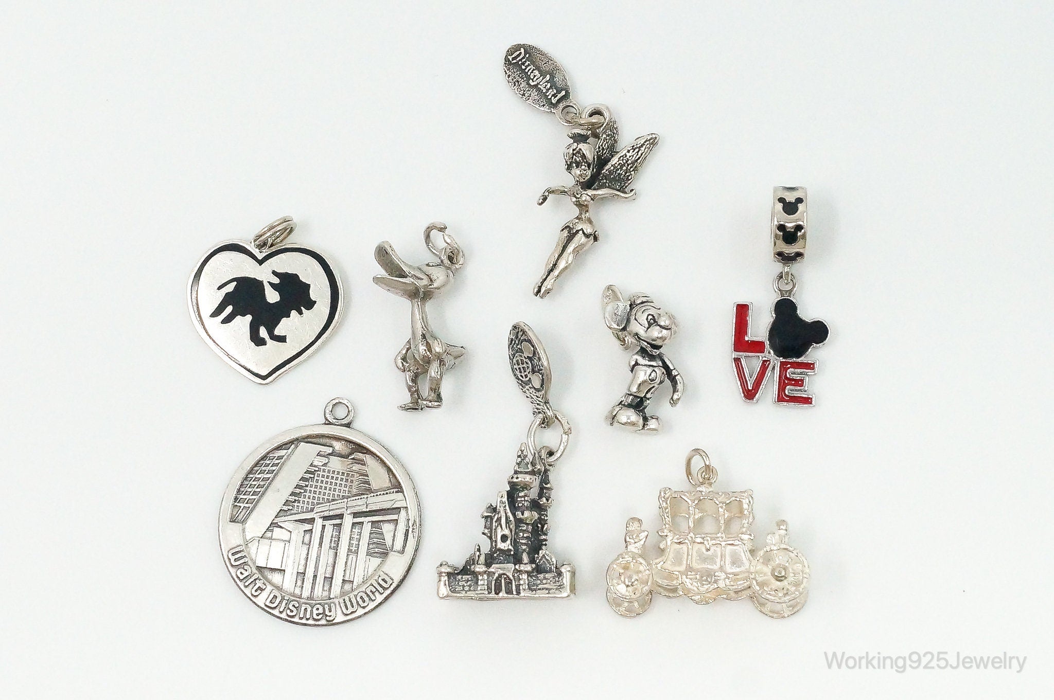 Antique Vintage Walt Disney Land Characters Sterling Silver Charm Lot