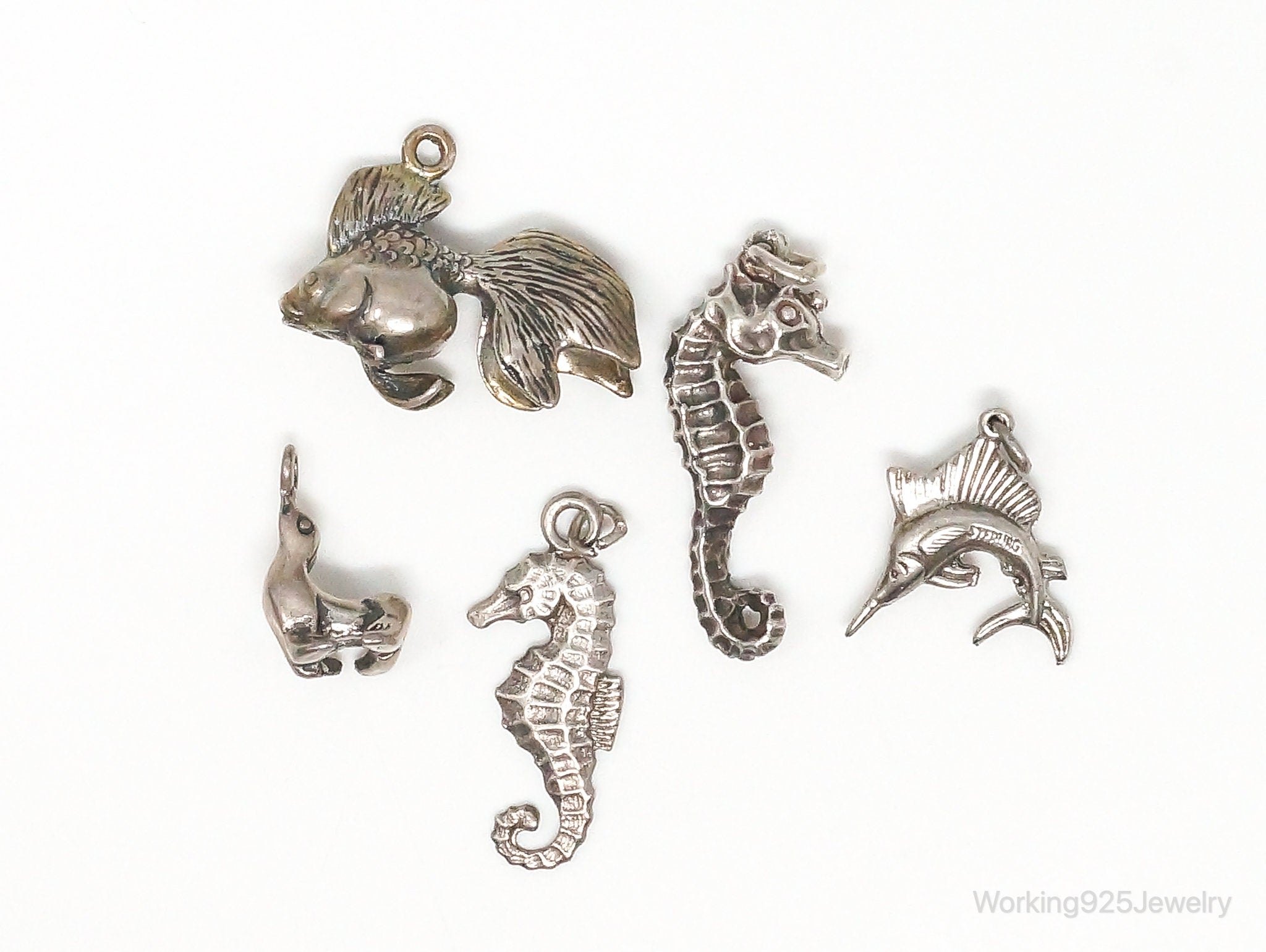 Vintage Antique Ocean Sea Life Sterling Silver Charms Lot