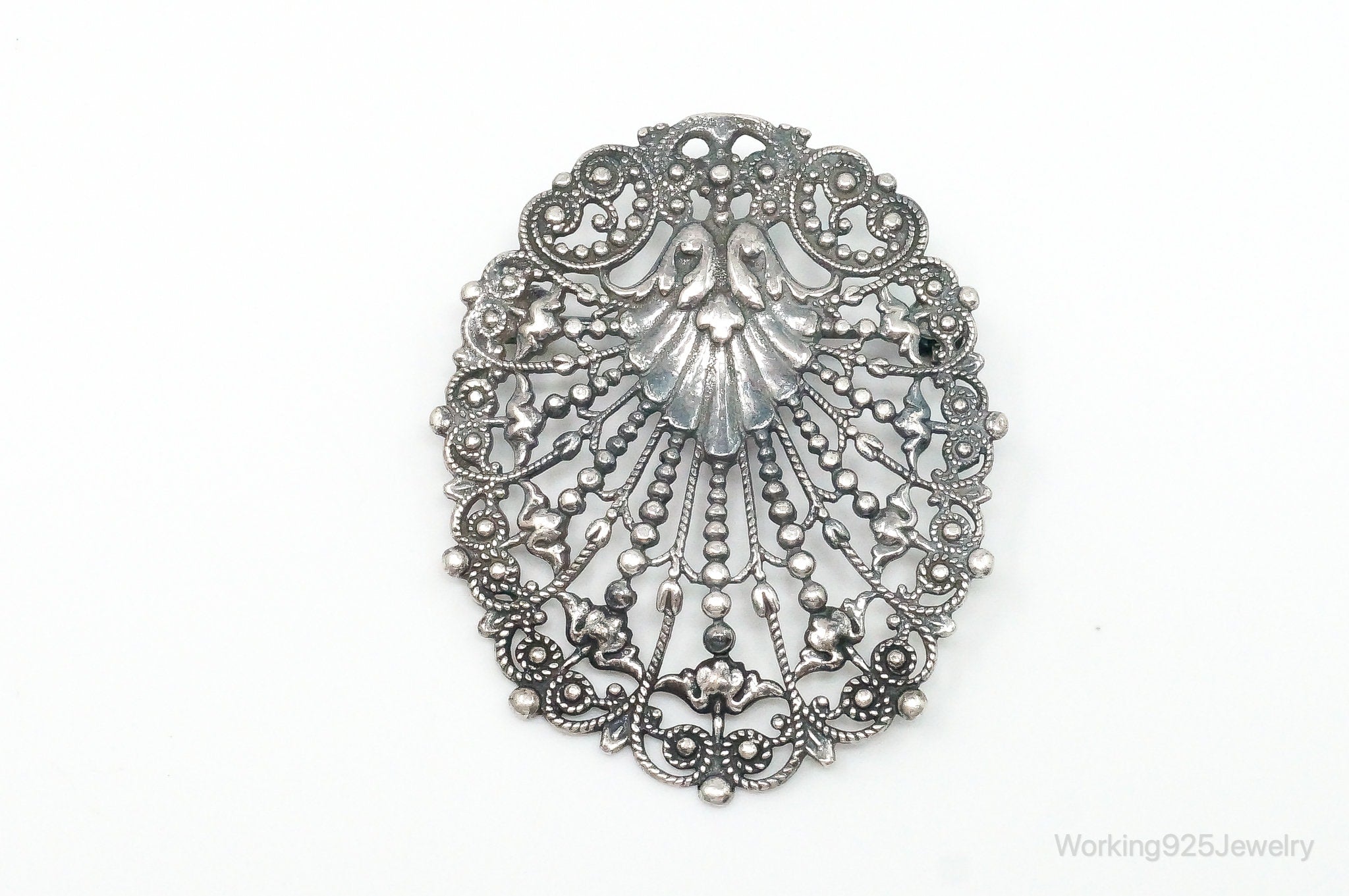 Antique Art Nouveau Floral Motif Sterling Silver Brooch Pin