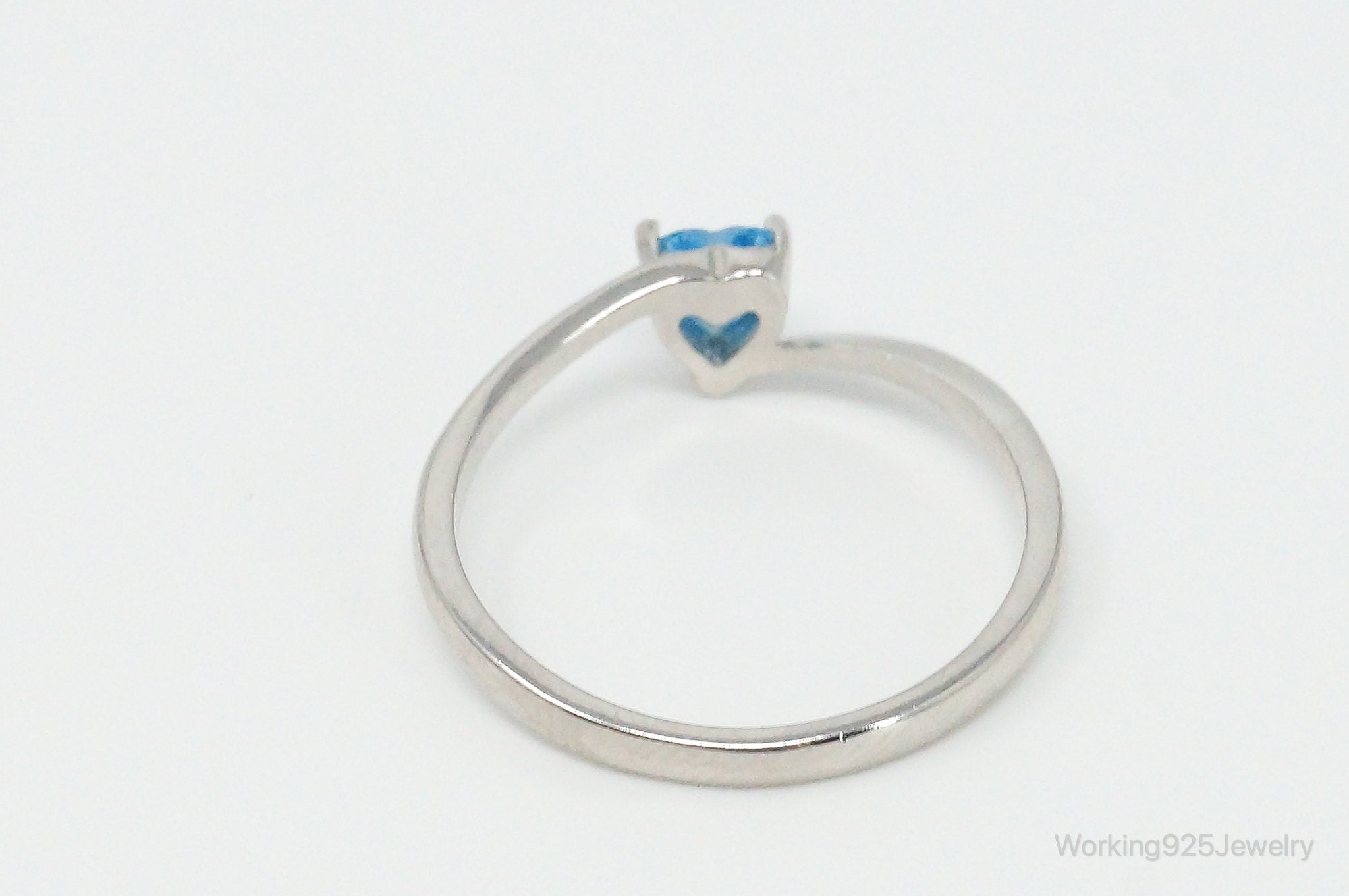 Blue Topaz Heart Sterling Silver Ring - Size 8.75