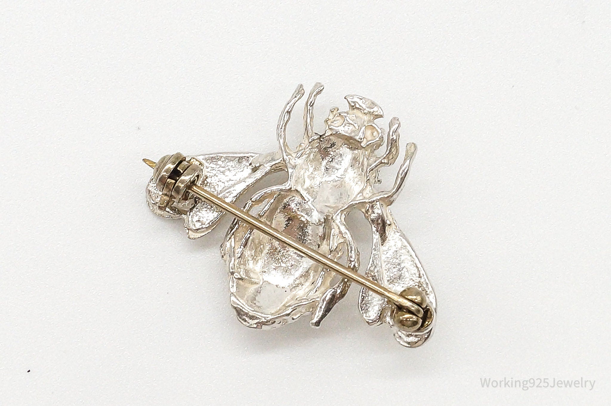 Vintage Brutalist Bee Sterling Silver Brooch Pin