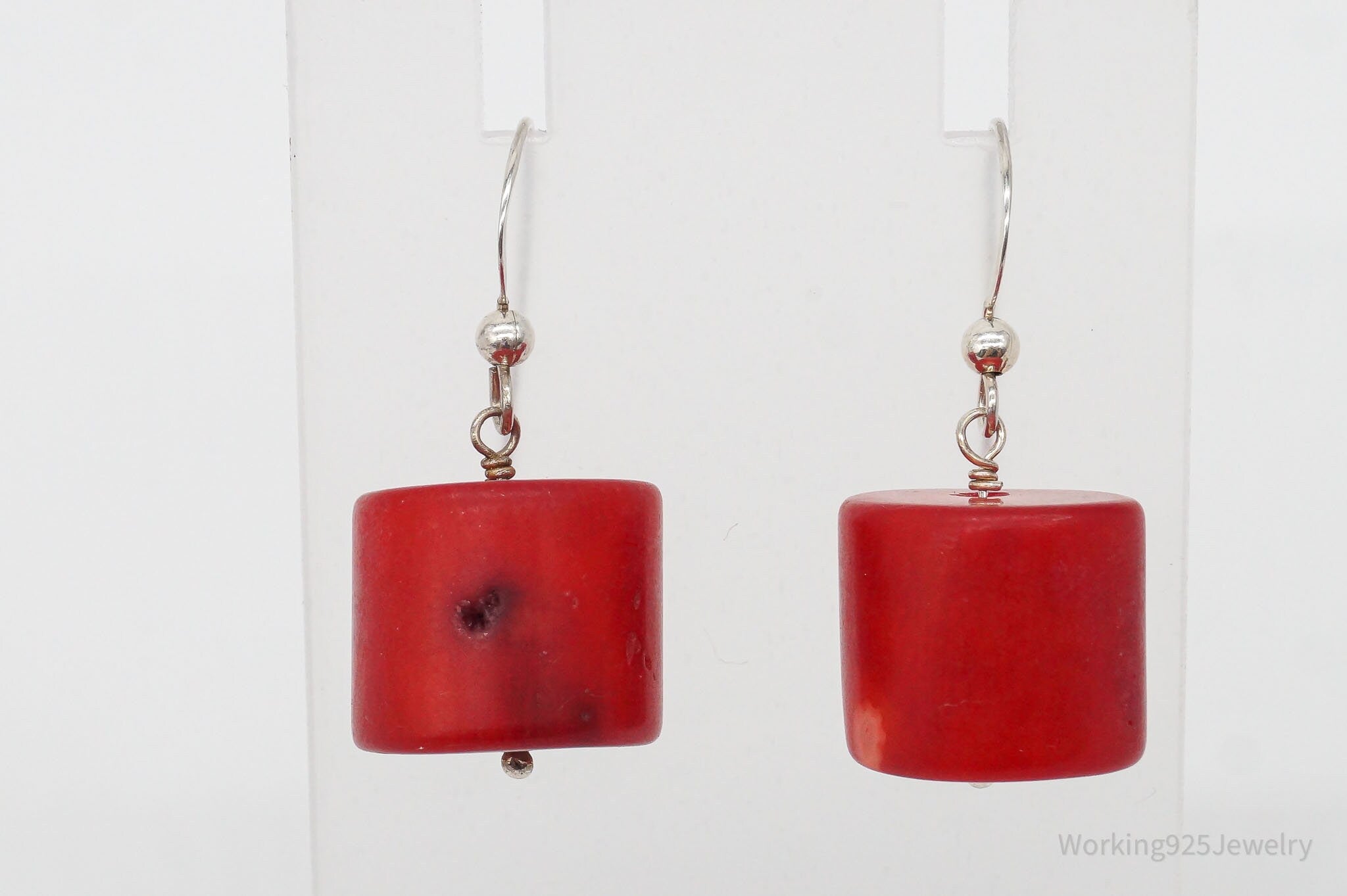 Vintage Desert Rose Trading Chunky Coral Bead Sterling Silver Earrings