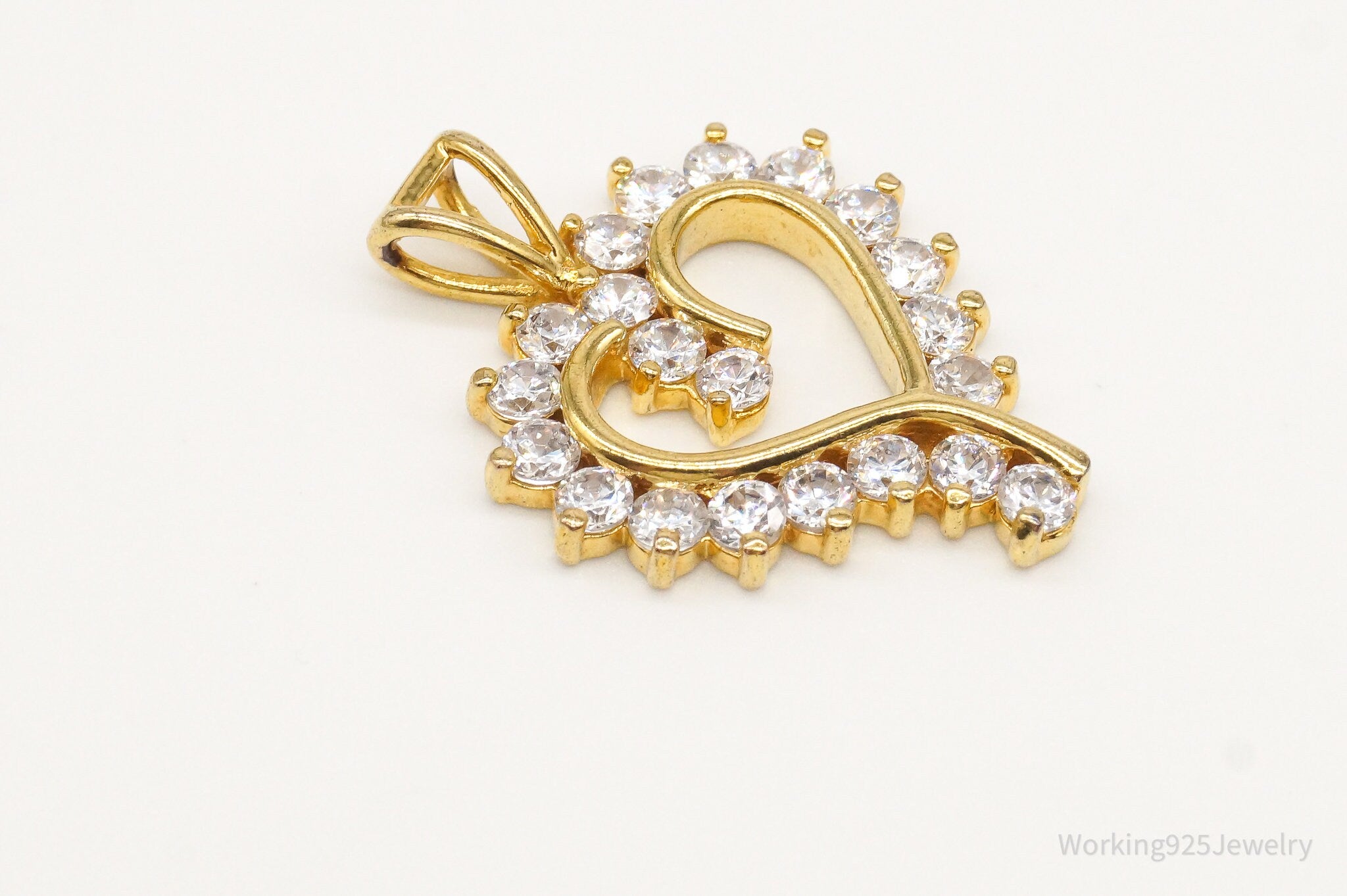 Vintage Cubic Zirconia Gold Vermeil Sterling Silver Heart Pendant