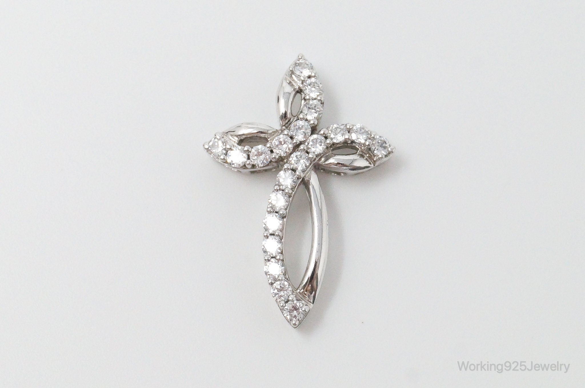 Vintage Cubic Zirconia Cross Sterling Silver Necklace Pendant