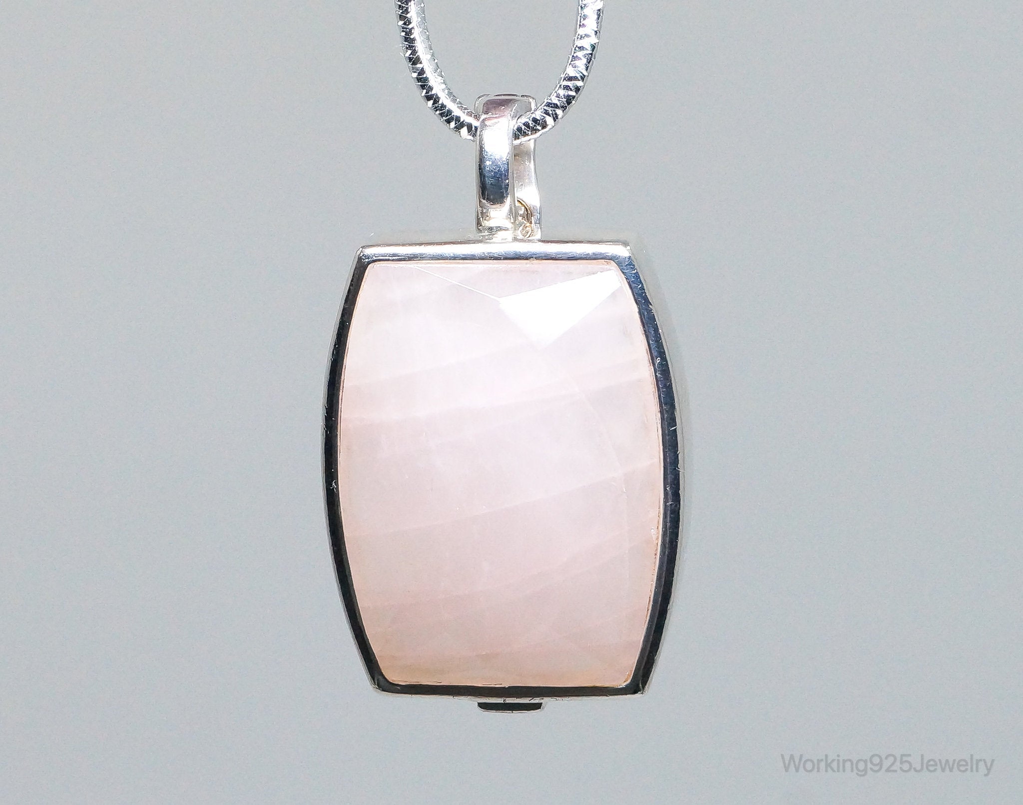 Large Designer ELLE Rose Quartz Ruby Sterling Silver Necklace Pendant