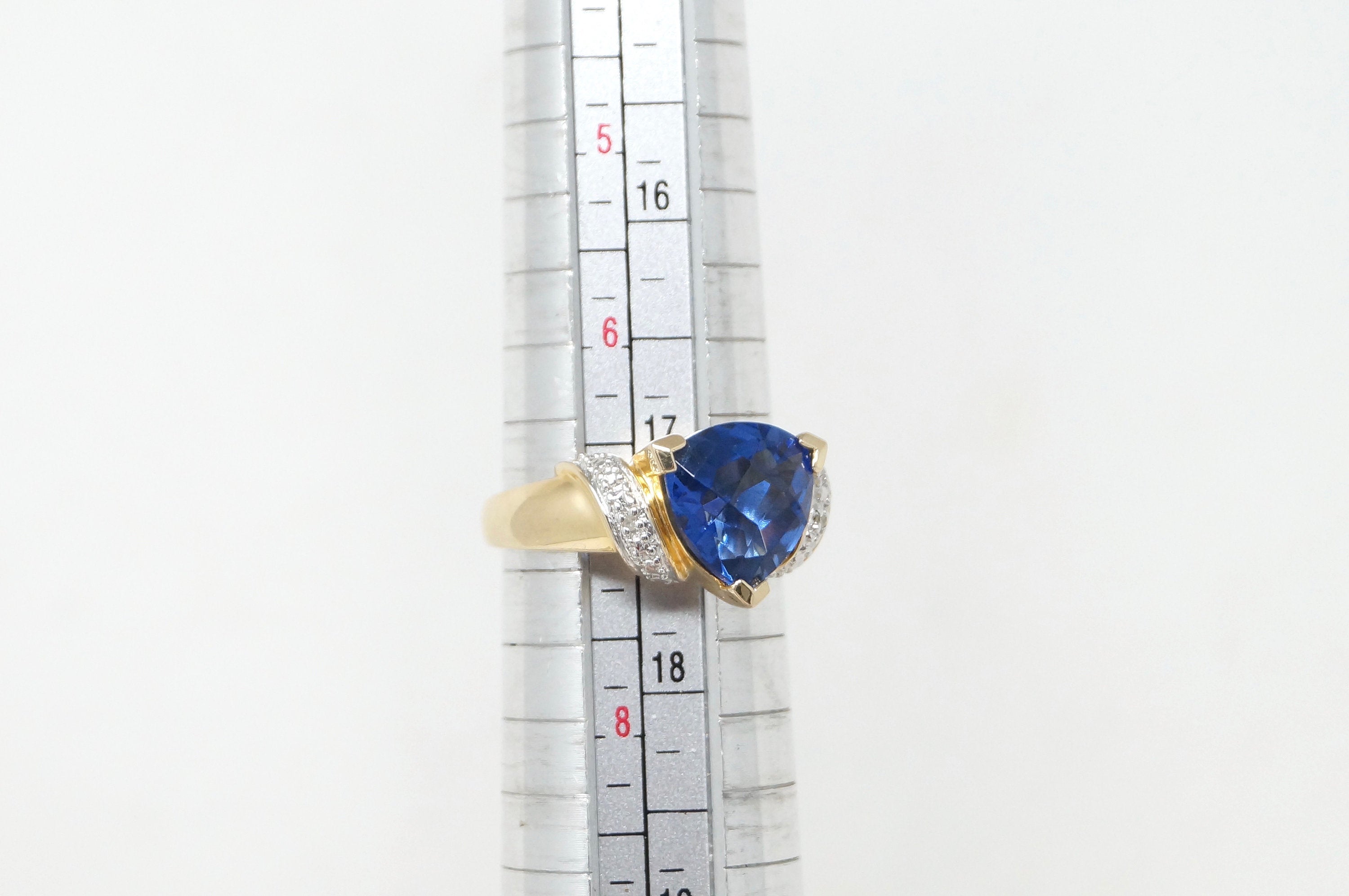 Vintage Blue Crystal Art Deco Style Gold Wash Sterling Silver Ring Size 7