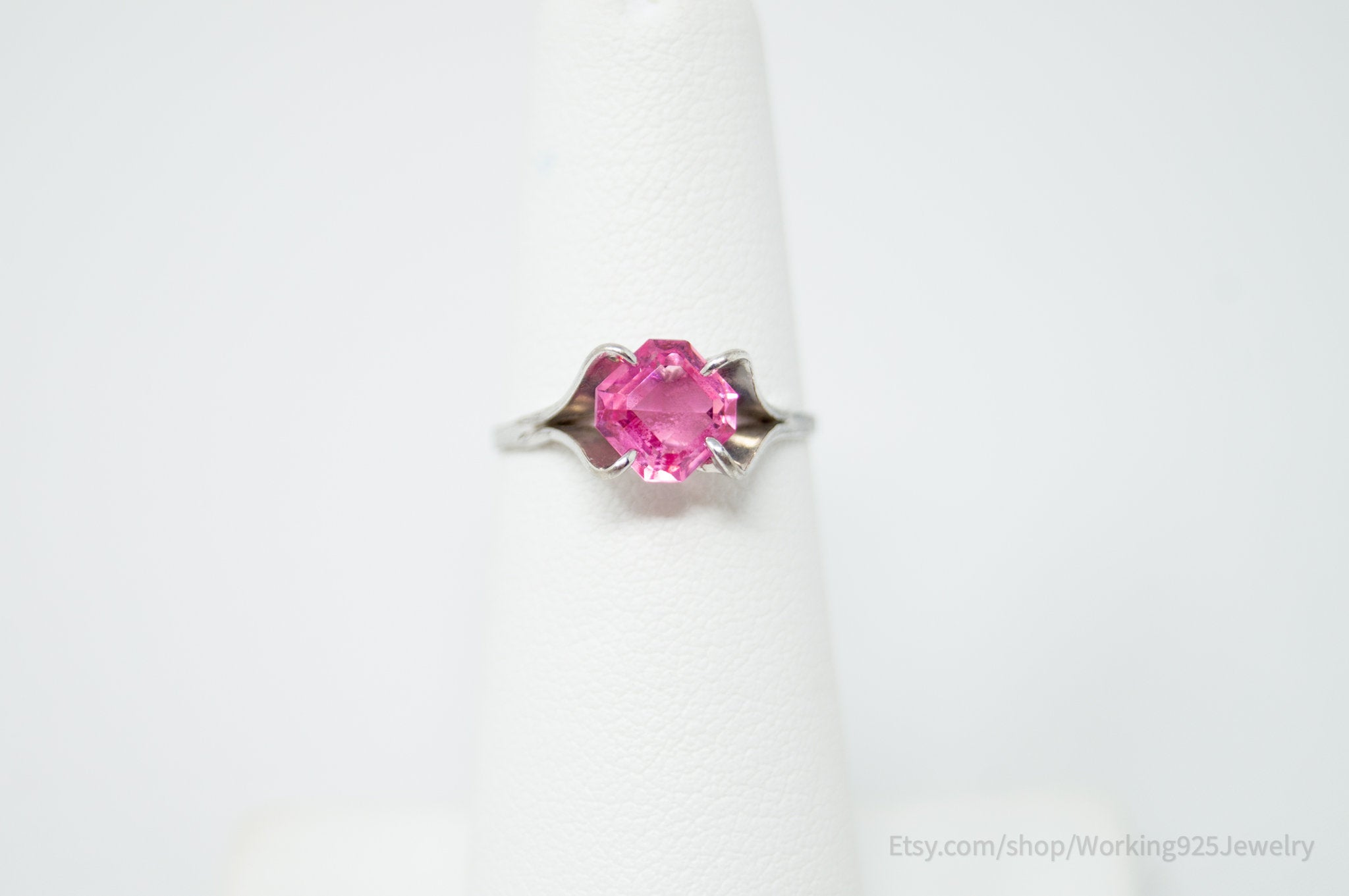 Vintage Delicate Joseph Esposito Espo Pink Glass Sterling Silver Ring Size 4.75