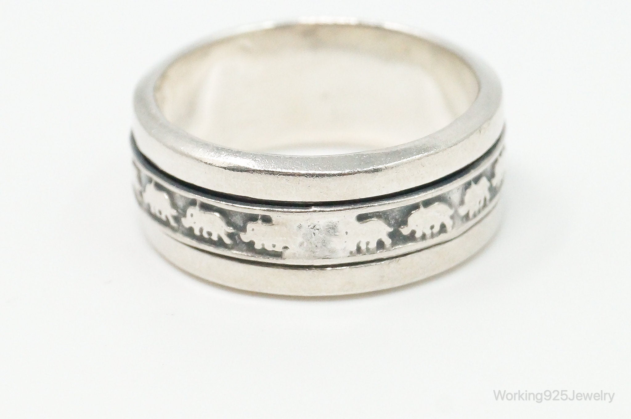 Vintage Elephant Spinner Sterling Silver Band Ring - Size 13