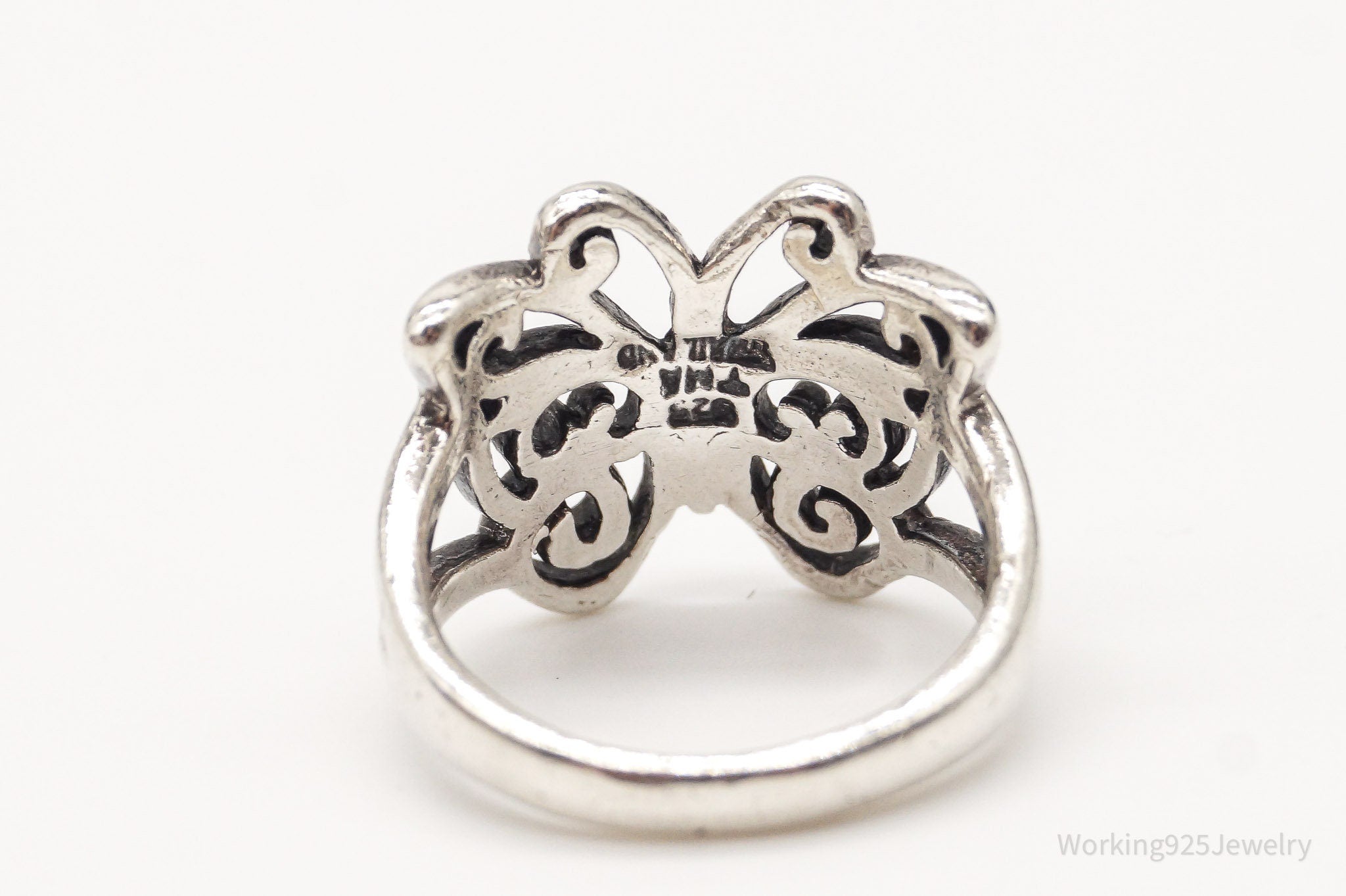 Vintage Butterfly Scroll Sterling Silver Ring - Size 5