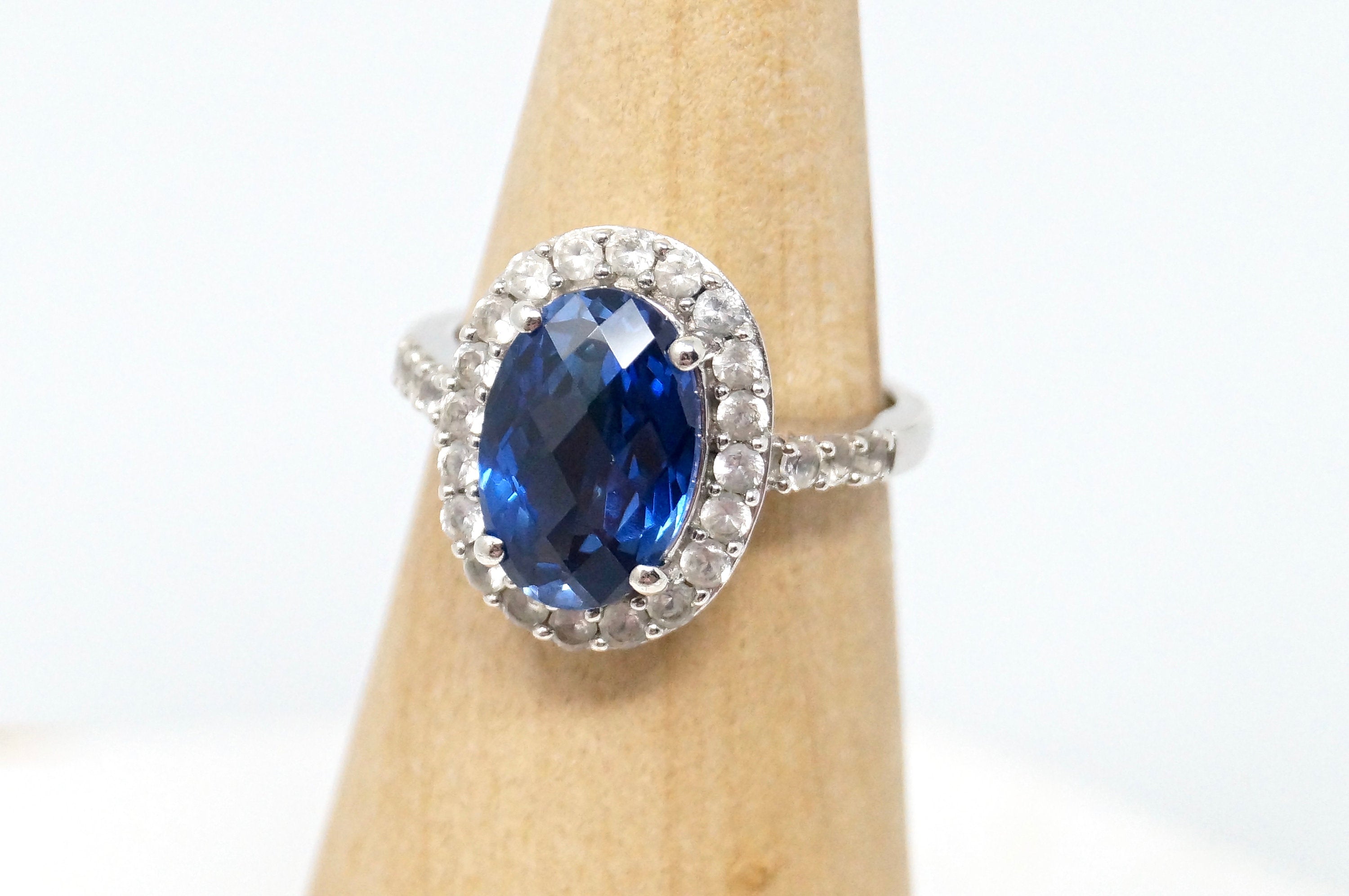 Vintage Art Deco Mid Century Twenties Style Sapphire CZ Sterling Ring - Size 6.5