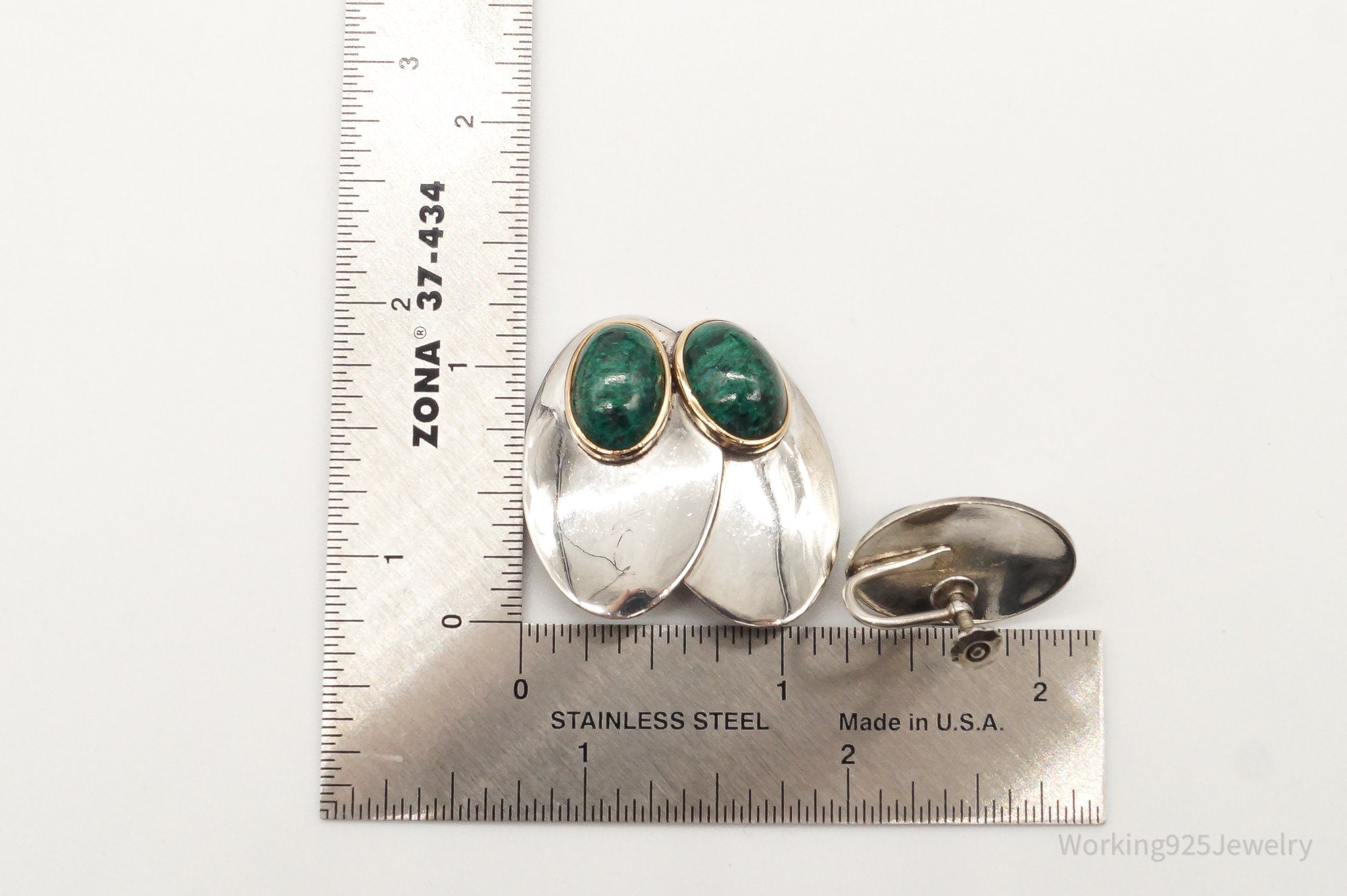 Vintage Carlos Diaz Malachite Gold Sterling Silver Earrings & Brooch Set