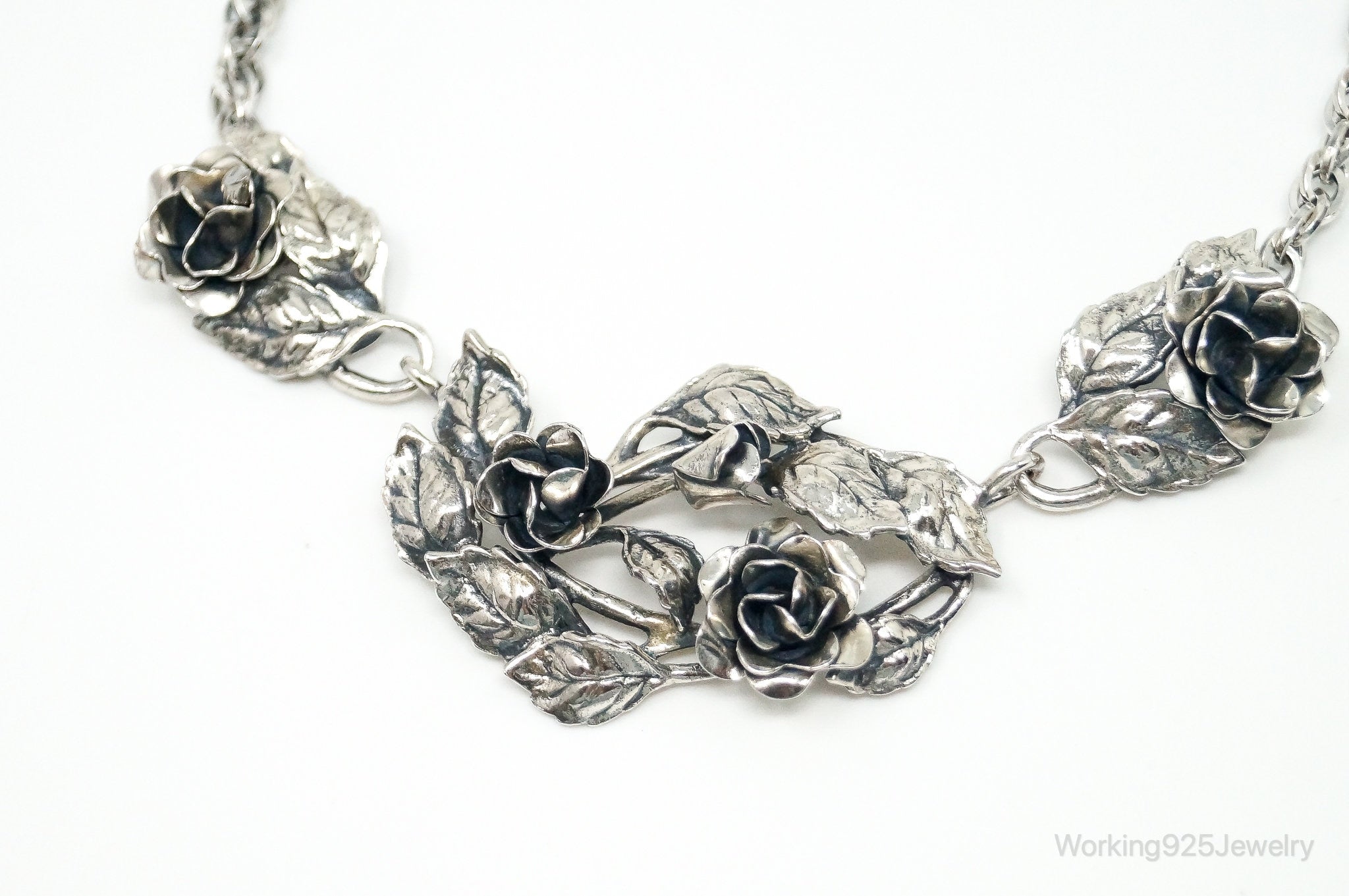 Vintage Danecraft Roses Sterling Silver Necklace