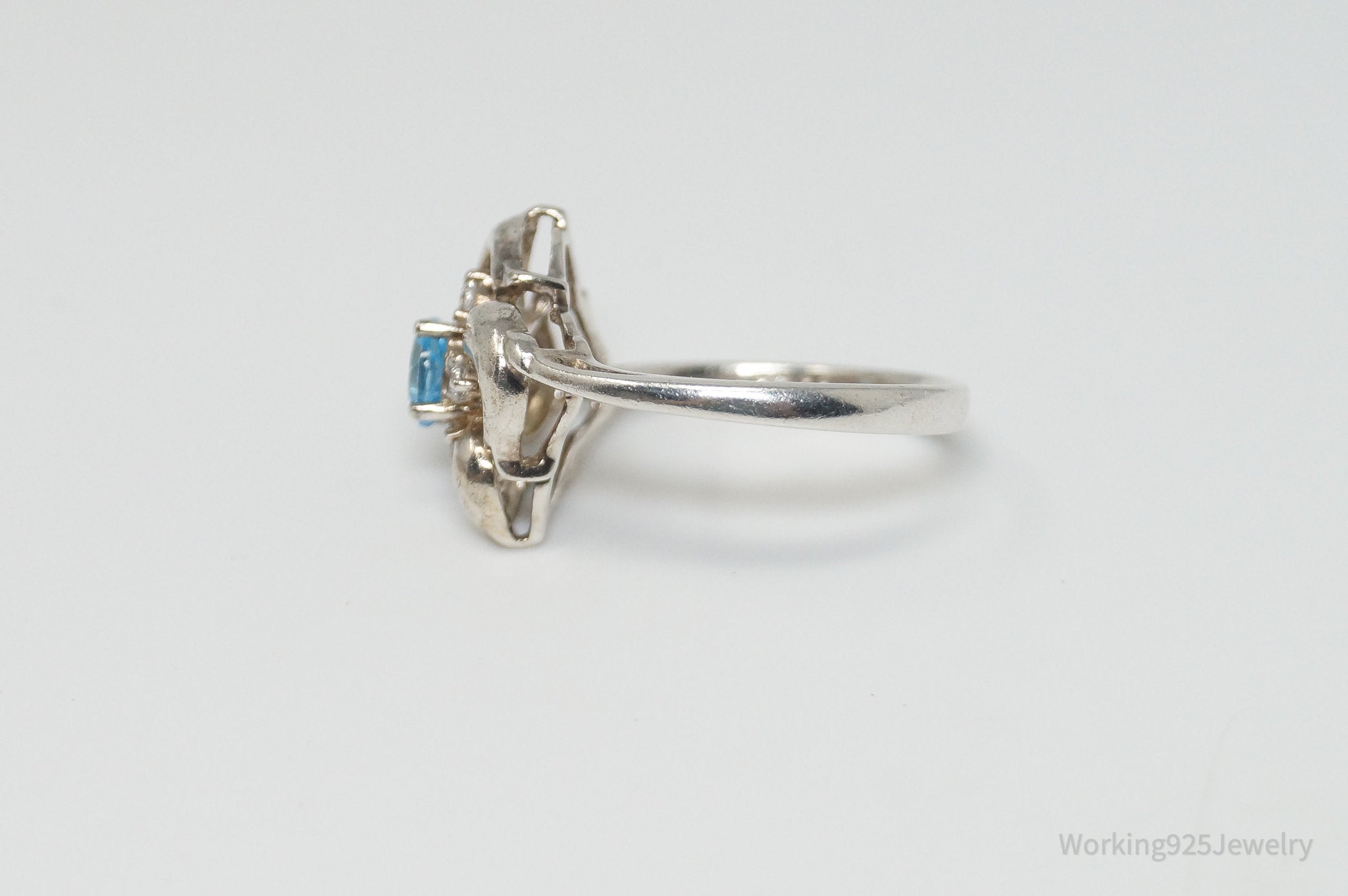 Designer Blue Topaz CZ Dolphin Sterling Silver Ring - Sz 7.75