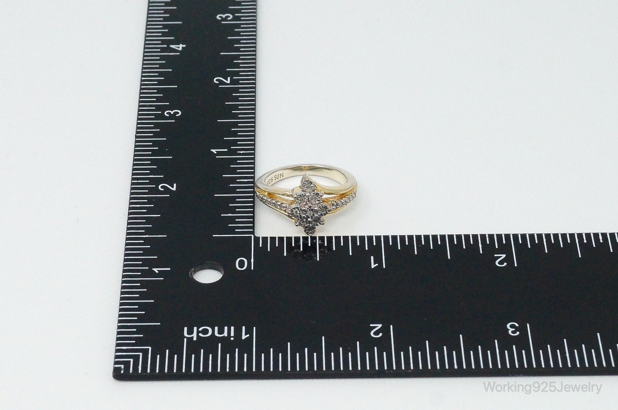 Vintage Designer SUN Diamond Gold Vermeil Sterling Silver Ring - Size 5.5