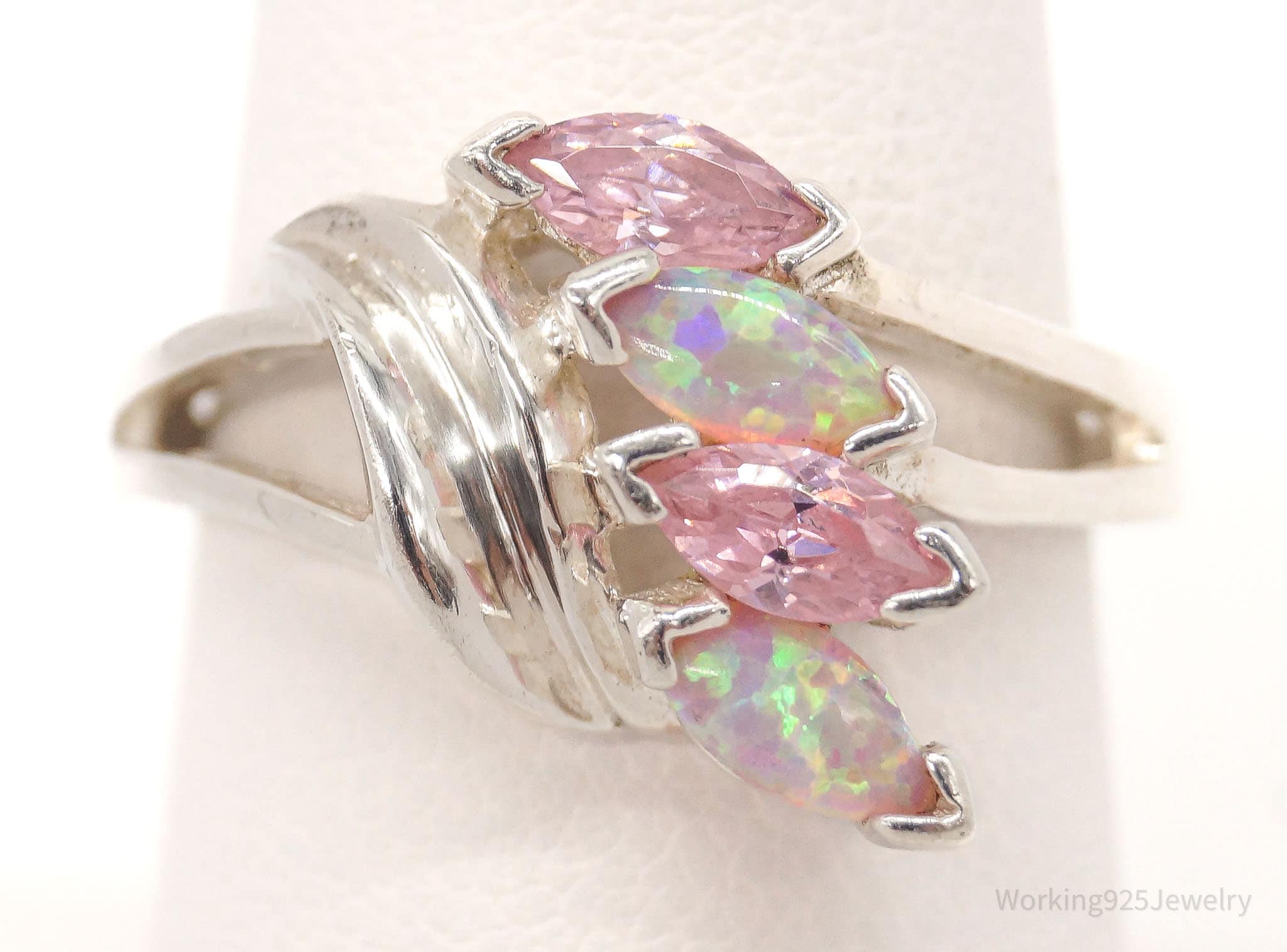 Vintage Designer NV Pink Topaz Opal Sterling Silver Ring - Size 8