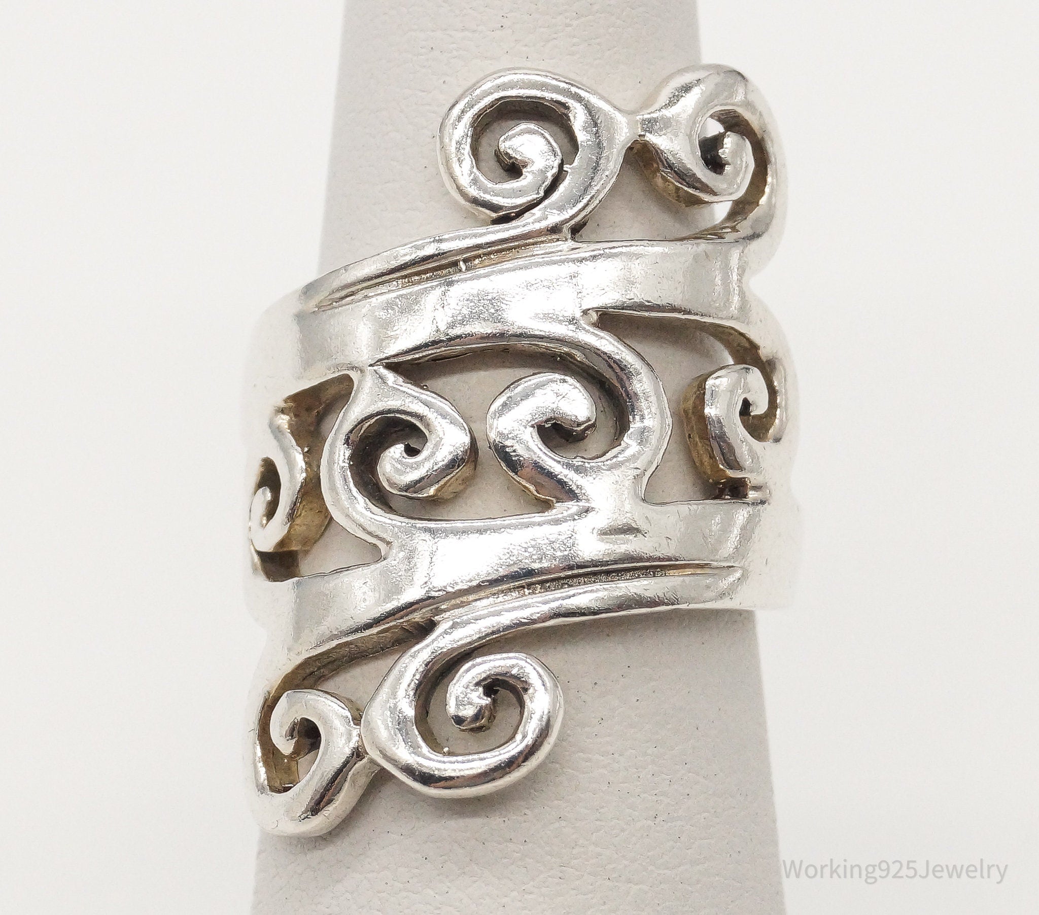 Vintage Filigree Swirl Sleek Sterling Silver Ring - Size 5.5