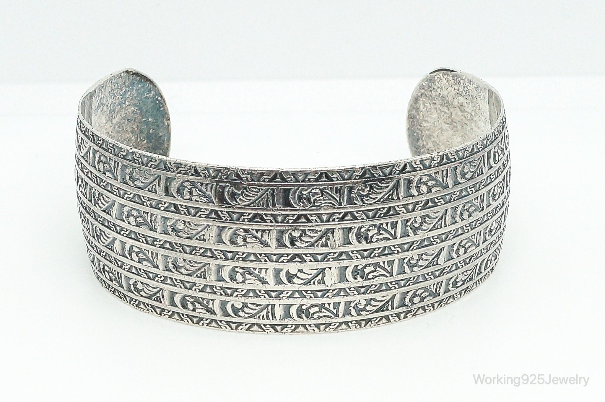 Antique Art Deco Etched Sterling Silver Cuff Bracelet