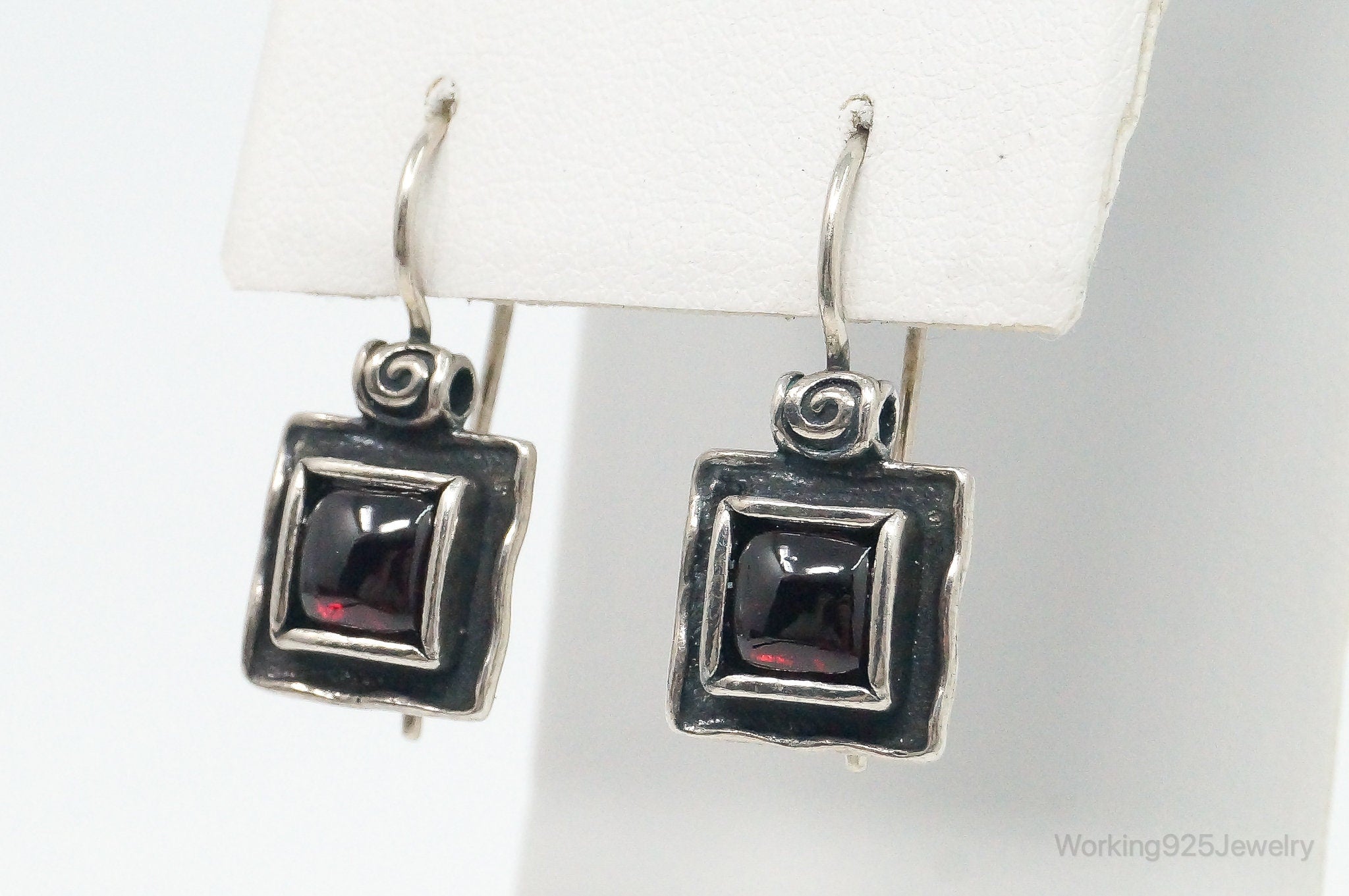 Designer Silpada Rhodonite Garnet Square Sterling Silver Earrings