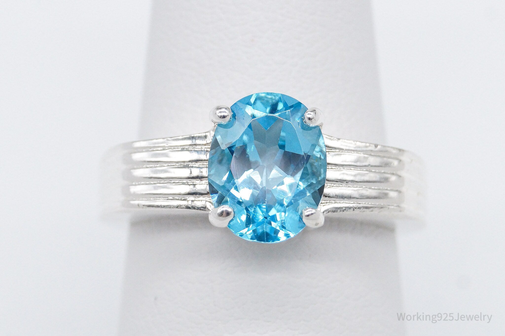 Vintage Blue Topaz Sterling Silver Ring - Size 6.75